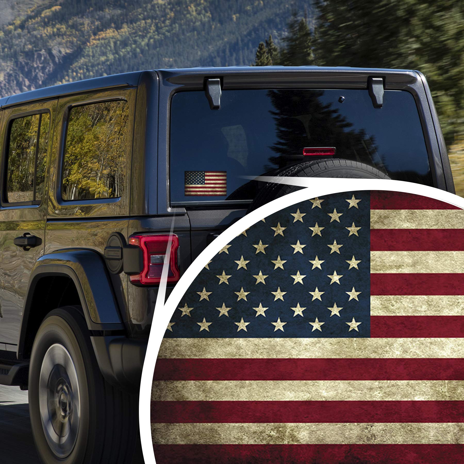 JMM Industries Vintage American Flag Vinyl Decal Sticker - 5"x3", UV Resistant, Old Glory, Blue and Red, Model JMM002