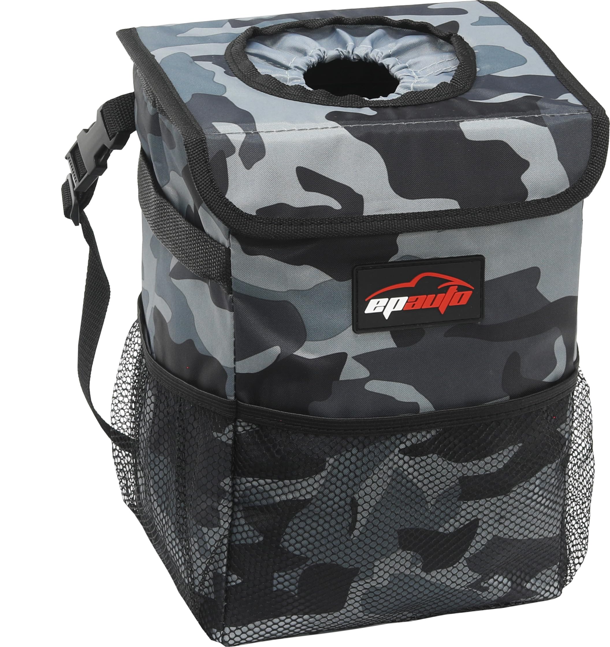 Epauto Waterproof Car Trash Can With Lid And Storage Pockets, Camouflage Grey