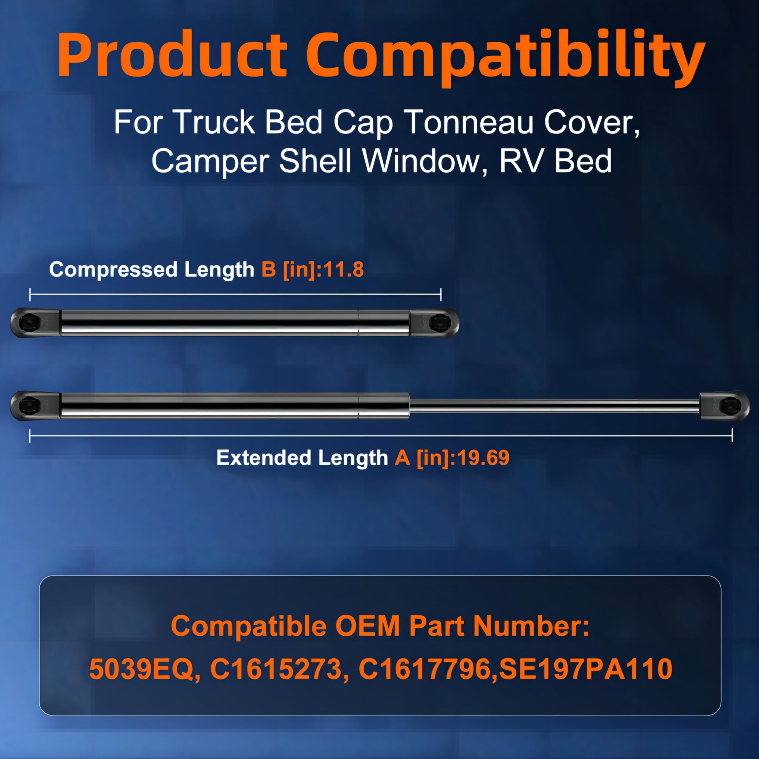 Euplokeer Heavy Duty C16-17796 20In Gas Strut Shock Lift Support- 110Lb/490N - Gas Prop For Truck Bed Cap Tonneau Fiberglass Cov