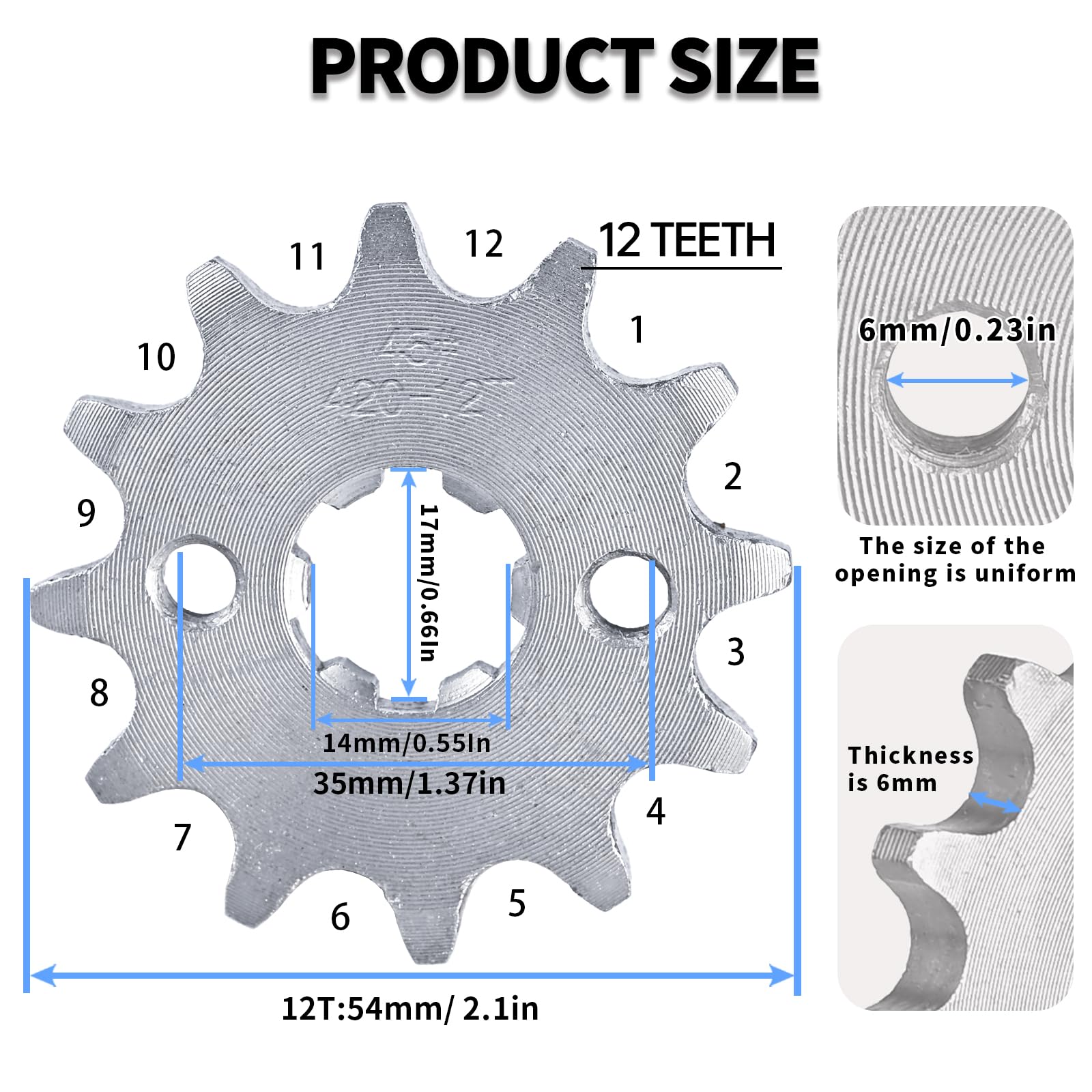 420 Chain Sprocket 12T Front Sprocket 17mm for 50cc 70cc 90cc 110cc 125cc Dirt Pit Bike Mini Bike ATV 4 Wheeler Moped Go Kart Sp