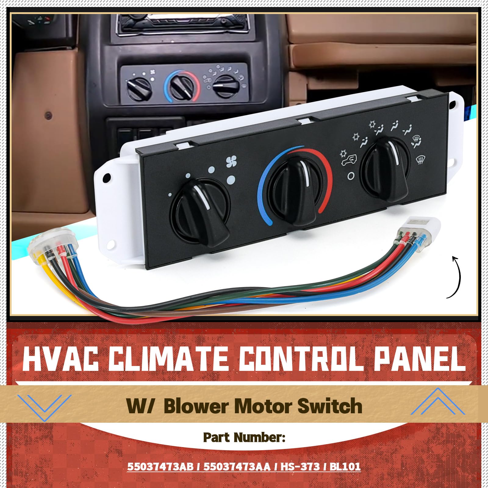 HVAC Climate Control Panel with Blower Motor Switch for Jeep Wrangler TJ 1999 2000 2001 2002 2003 2004 Replace 55037473AB