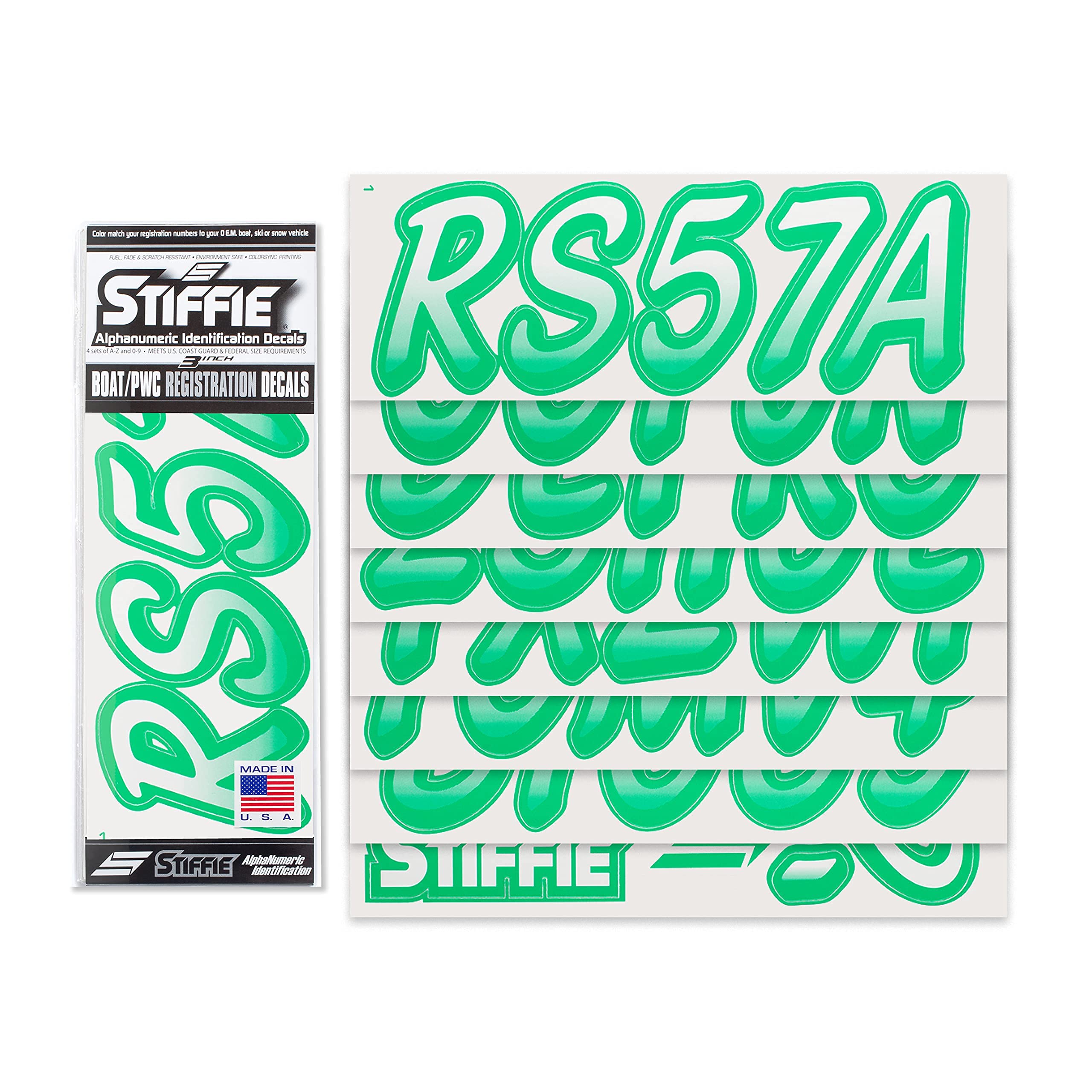 STIFFIE Whipline White/Teal 3'' Boat & PWC Registration Decals  Numbers Letters Stickers