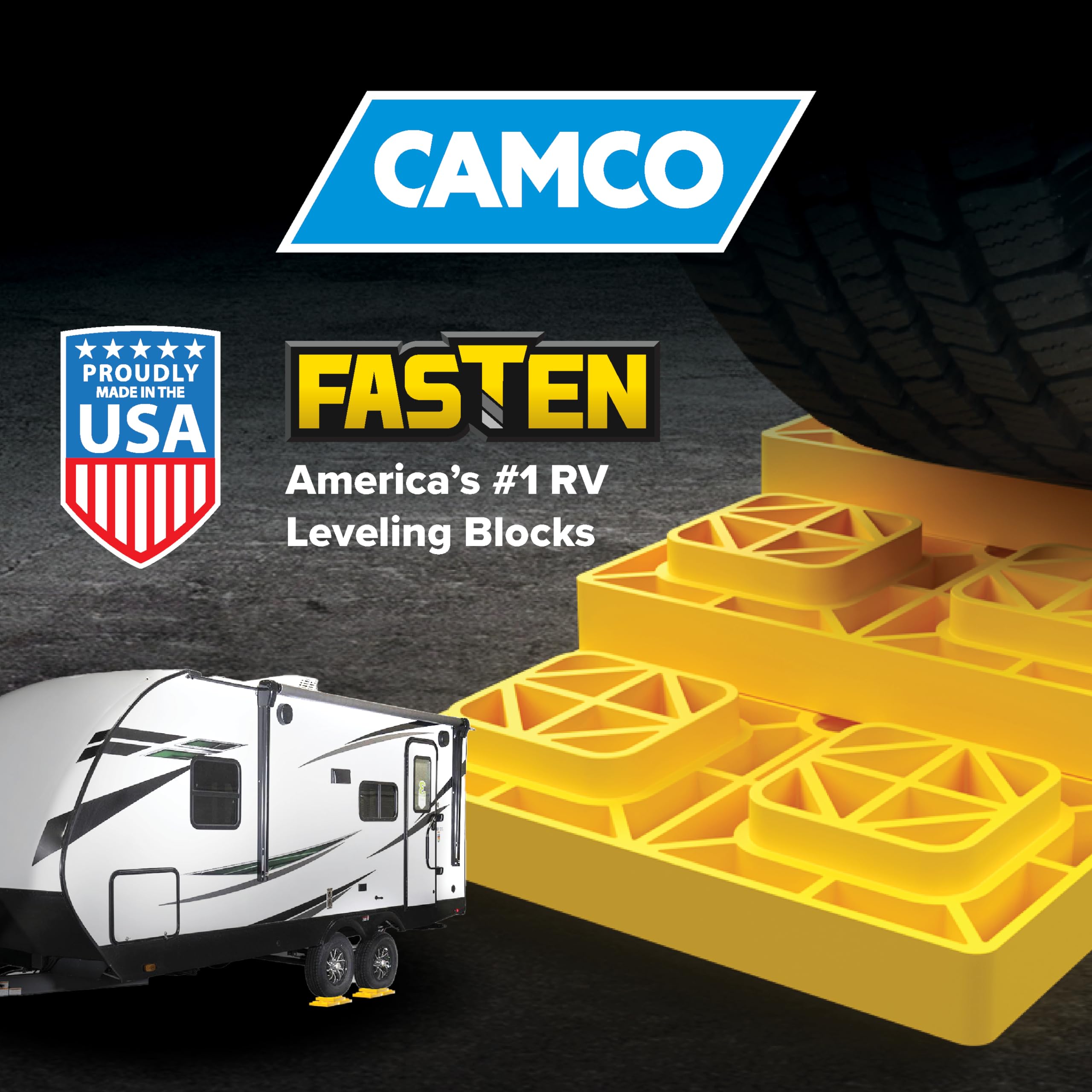 Camco Fasten Camper / Rv Leveling Blocks - Features Interlocking Design For Customizable Height - Carrying Handle Twists To Secu