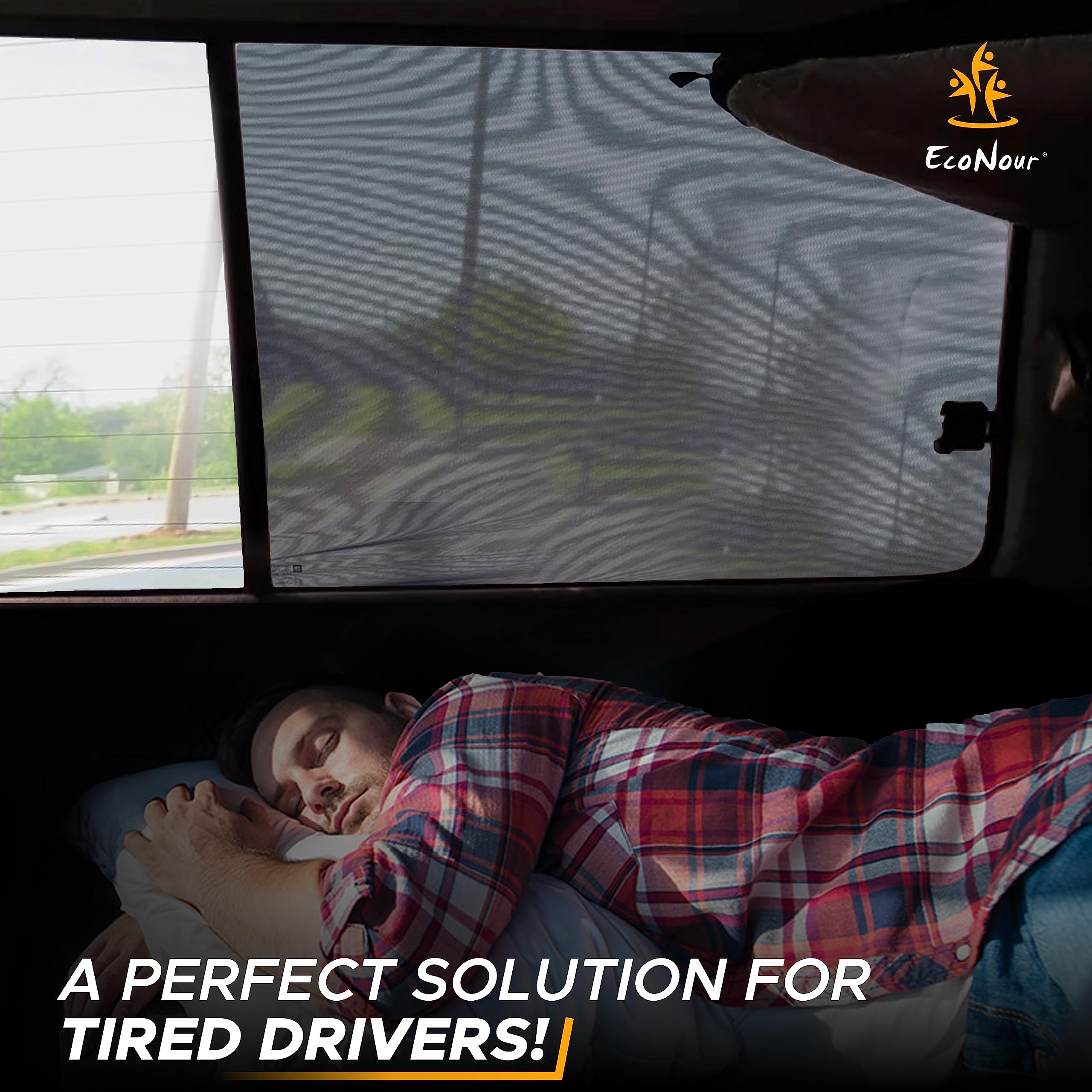 Econour Car Side Window Sun Shade (Pack Of 2) | Stretchable & Breathable Car Window Screens For Complete Sun & Privacy Protection | Fits Most Truck, Suv And Minivan (Xl 42 X 24)