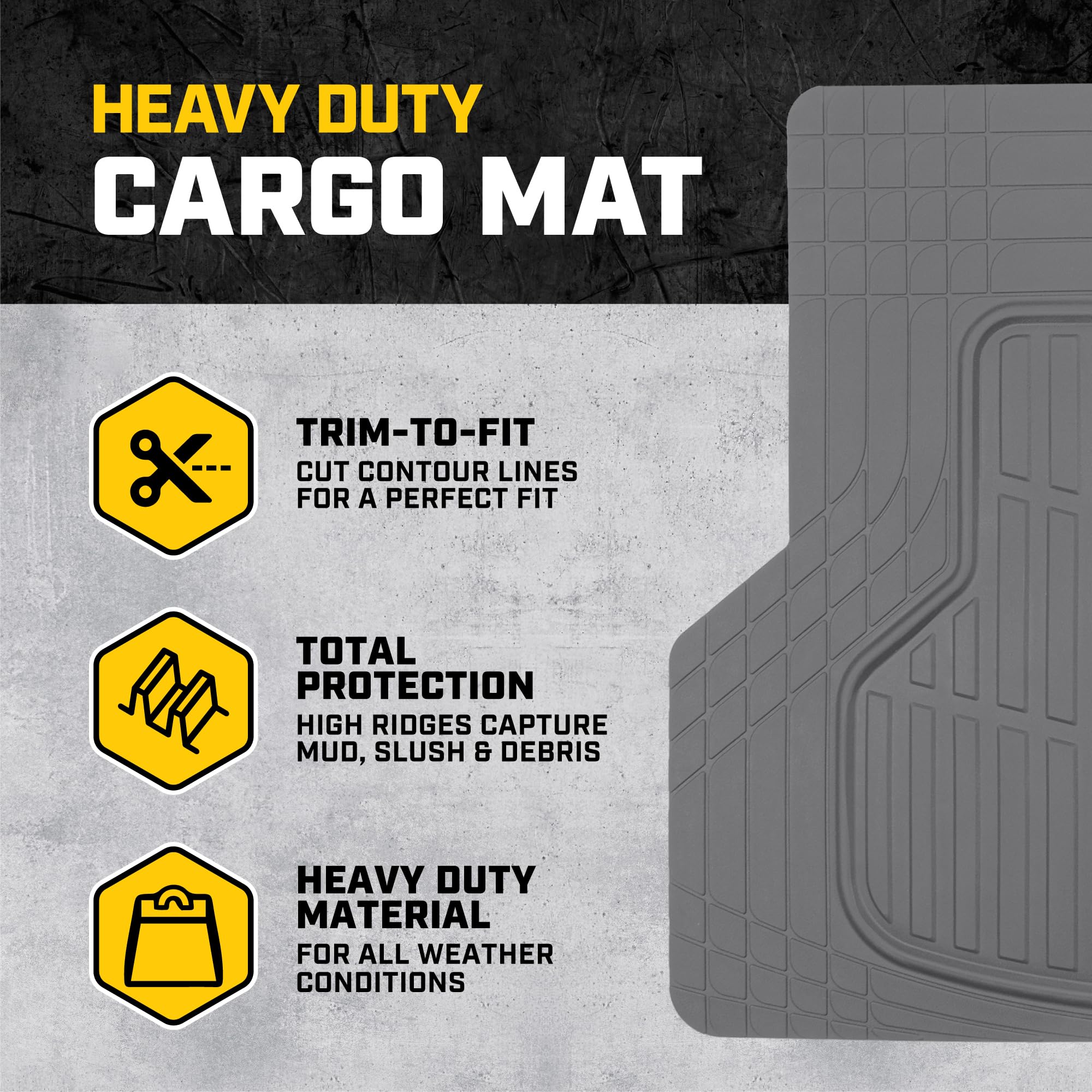 Cat Heavy Duty Suv Gray Cargo Liner & Car Trunk Mat - Universal Trimmable All Weather Cargo Mats For Back Of Suv - Suv Trunk Mat