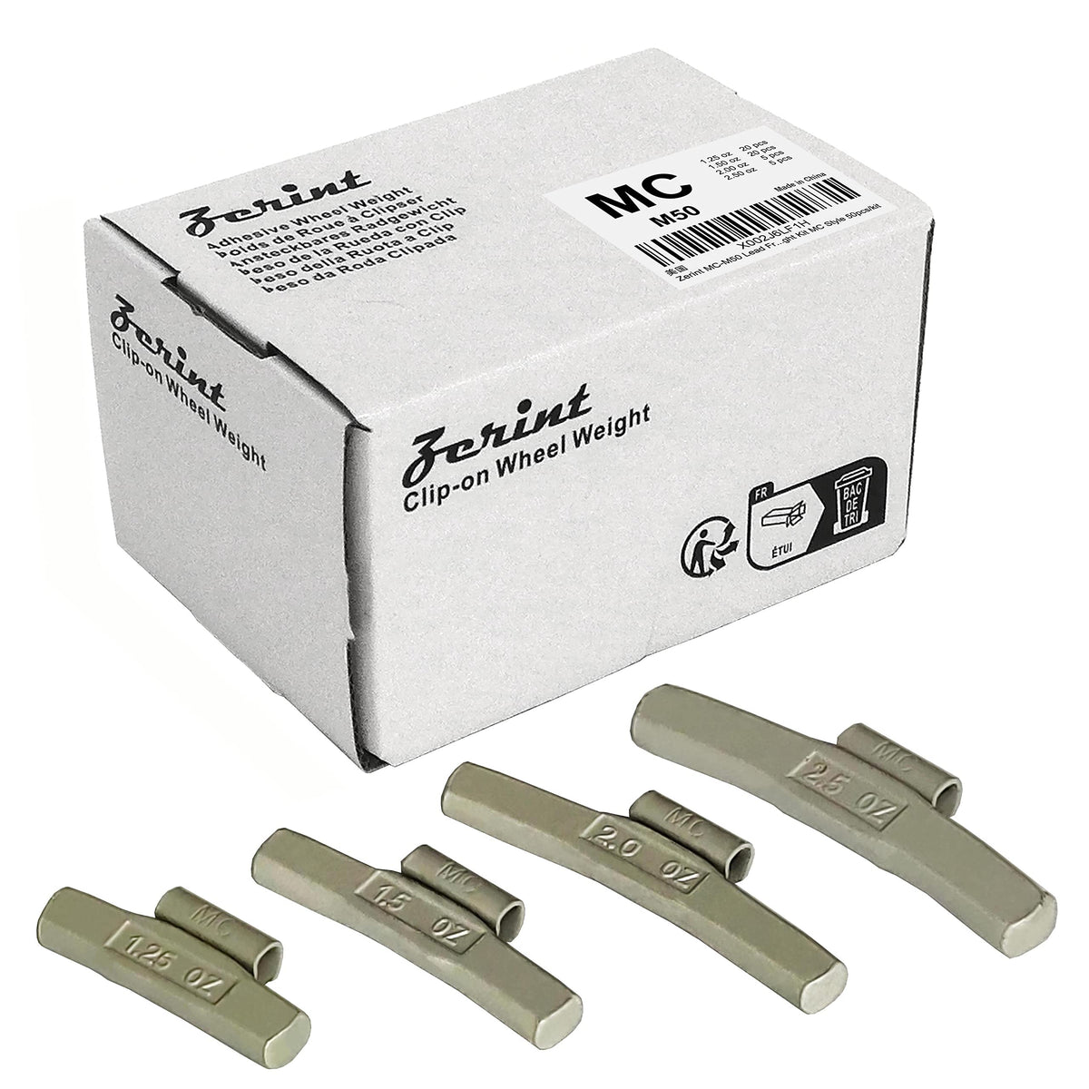 Zerint Mc-M50 Wheel Weight Kit Mc Style Grey 50Pcs/Kit: 1 1/4Oz 20Pcs, 1 1/2Oz 20Pcs, 2Oz 5Pcs, 2 1/2Oz 5Pcs