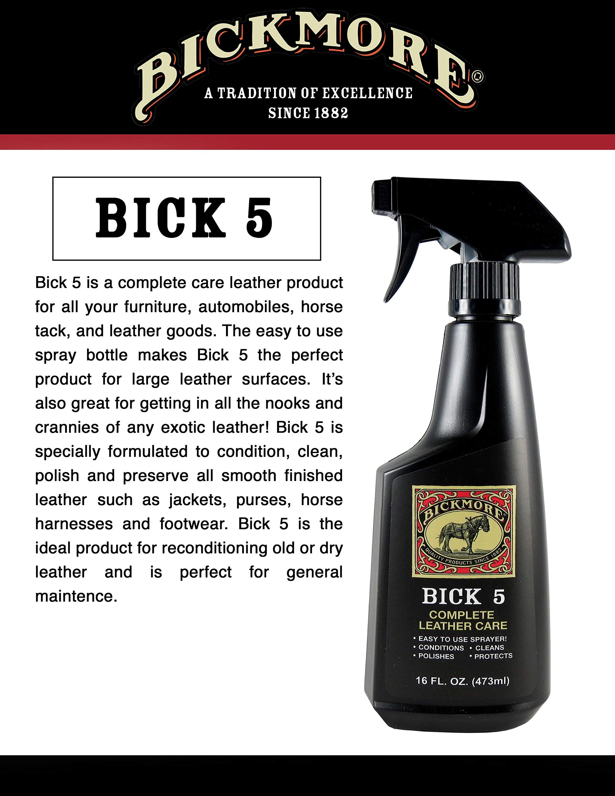 Bickmore Bick 5 Leather Cleaner & Conditioner 16Oz Spray (2-Pack) Complete Leather Care
