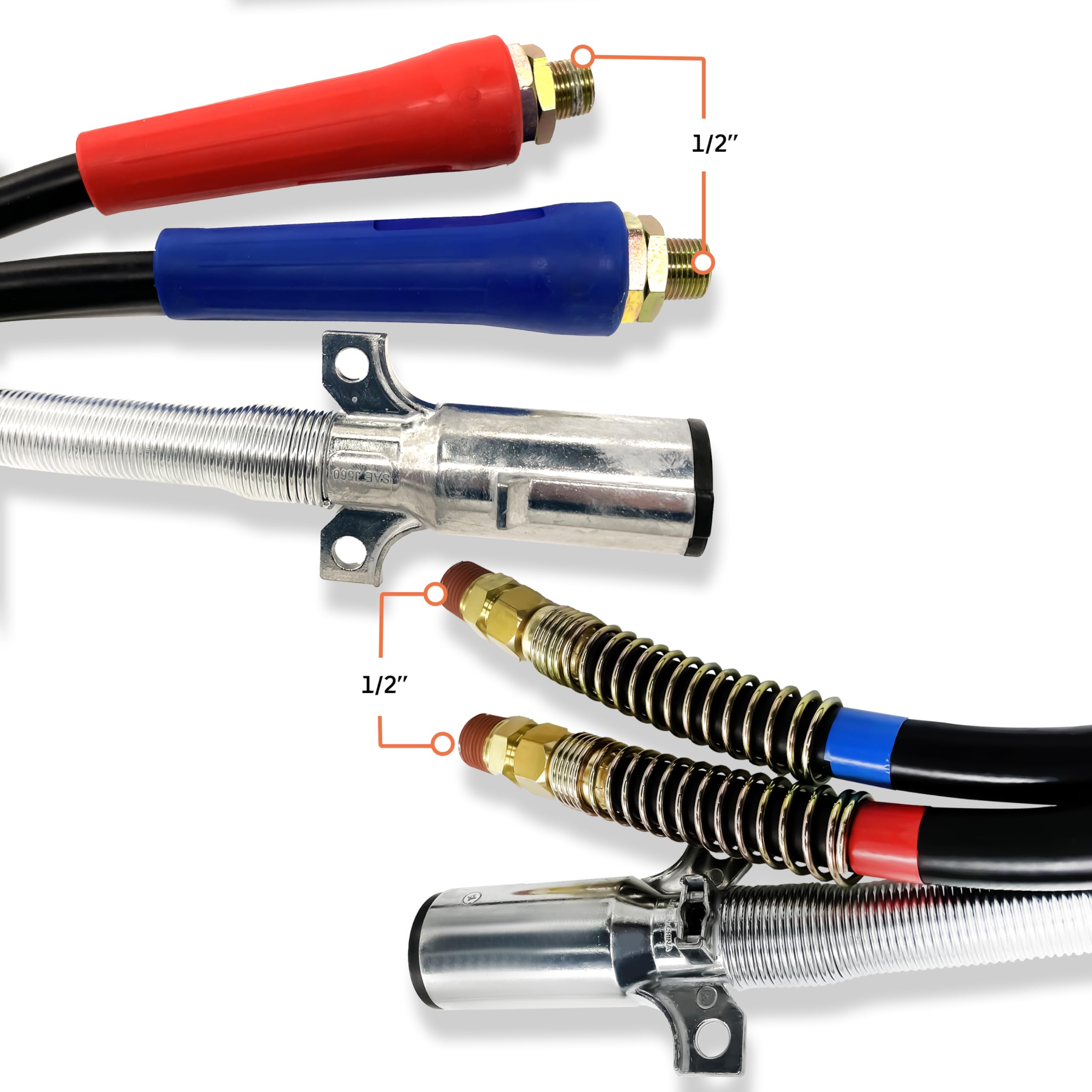 Torque 15Ft 3 In 1 Abs & Power Air Line Hose With Glad Hands And Gladhand Extension Handle Grips Airline Air Hose Airline 7 Way