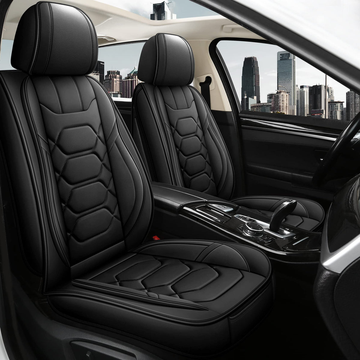 Pariitadin Leather Car Seat Covers Front Pair, Waterproof Faux Leather Seat Covers For Cars, Non-Slip Car Interior Covers Univer