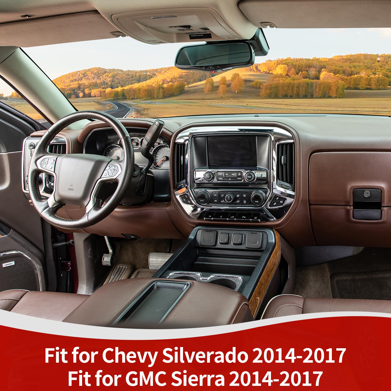 RT-TCZ for Silverado Dashboard Panel Trim Cover Chrome Bezel for GMC Sierra Chevy Silverado 2014-2017 Silver Chrome Interior Accessories 4pcs