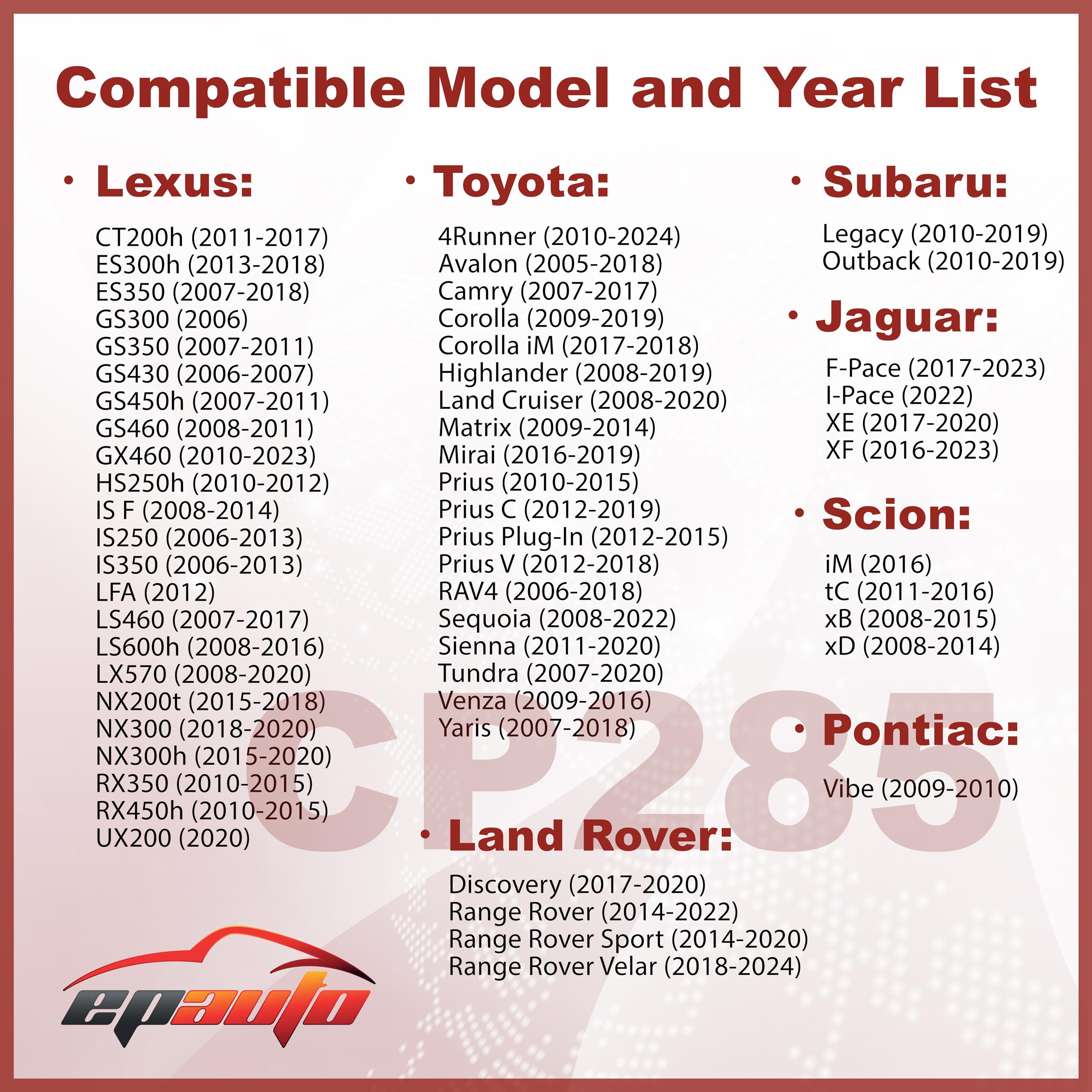 Epauto Cp285 (Cf10285) Premium Cabin Air Filter Includes Activated Carbon - 2 Pack