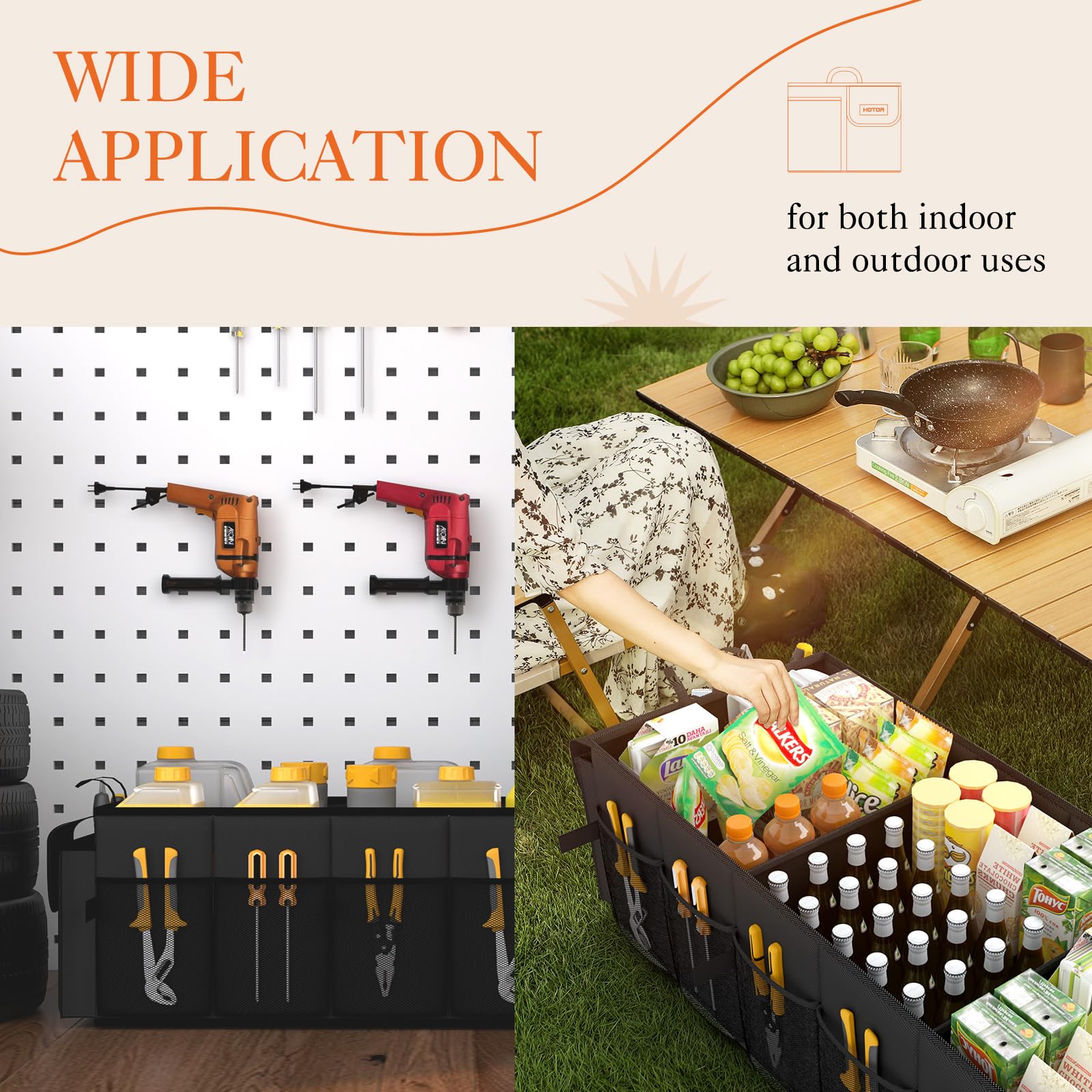 Hotor Foldable Trunk Organizer - Suv & Sedan Compatible, 3 Compartment, Black, 31.9 ''  12.6 ''  10.6 '' Sturdy Car Organization