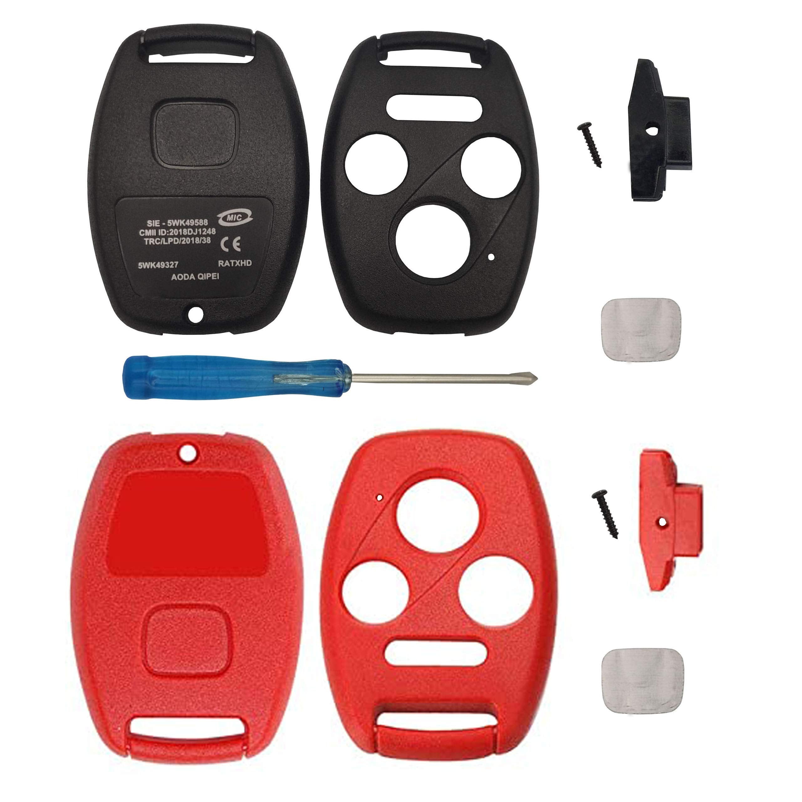 Binowen 3+1 Buttons Replacement For Key Fob Shell Keyless Entry Remote Honda Key Fob Case With Screwdriver Fit For Honda 2008-2012 Accord 2006-2013 Civic Ex 2009-2015 Pilot (1 Red+1 Black)