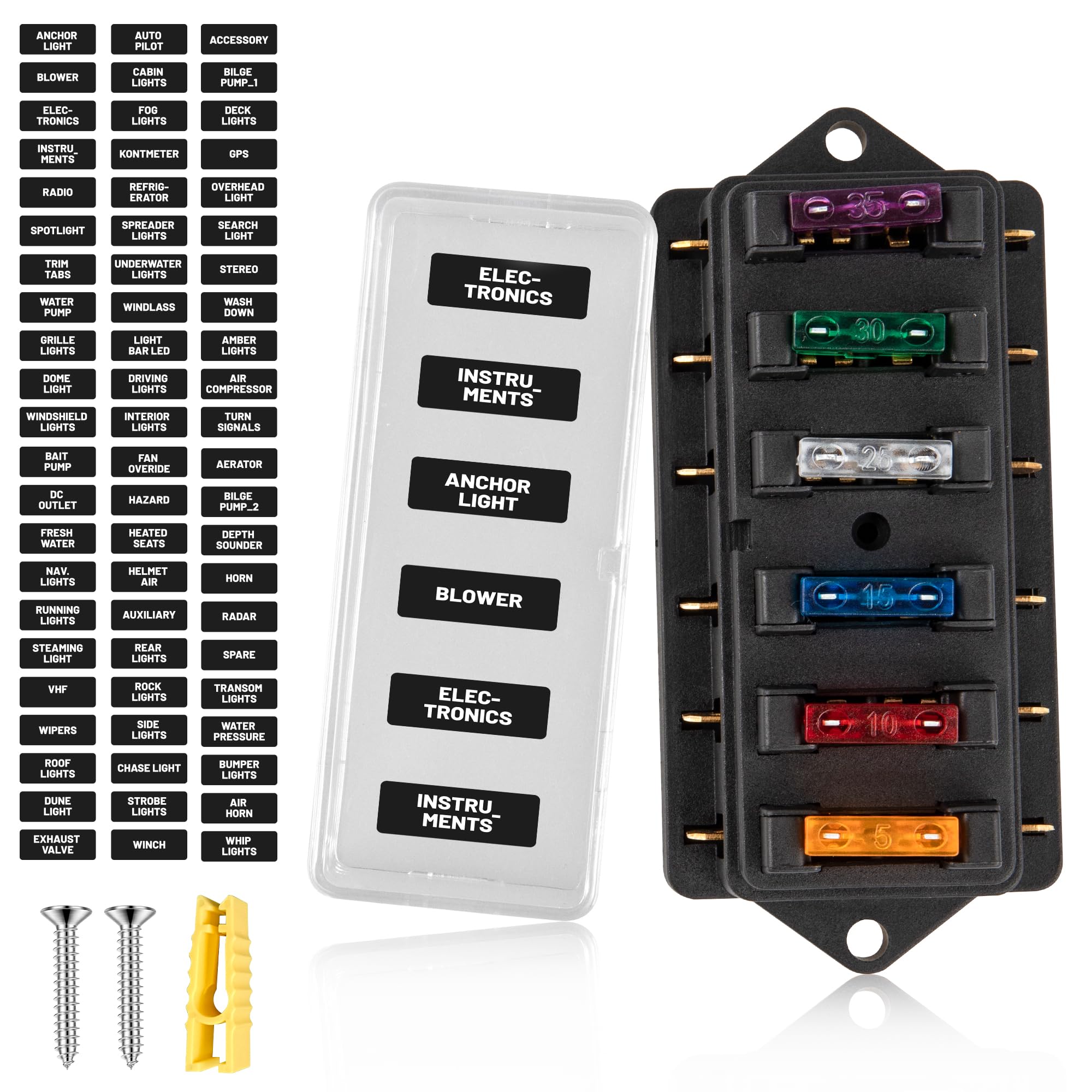 RED WOLF 6 Way Fuse Block Blade Fuse Box with Standard Circuit Fuses for Boat Marine Vehicle Auto RV Car Trailer Truck SUV Power