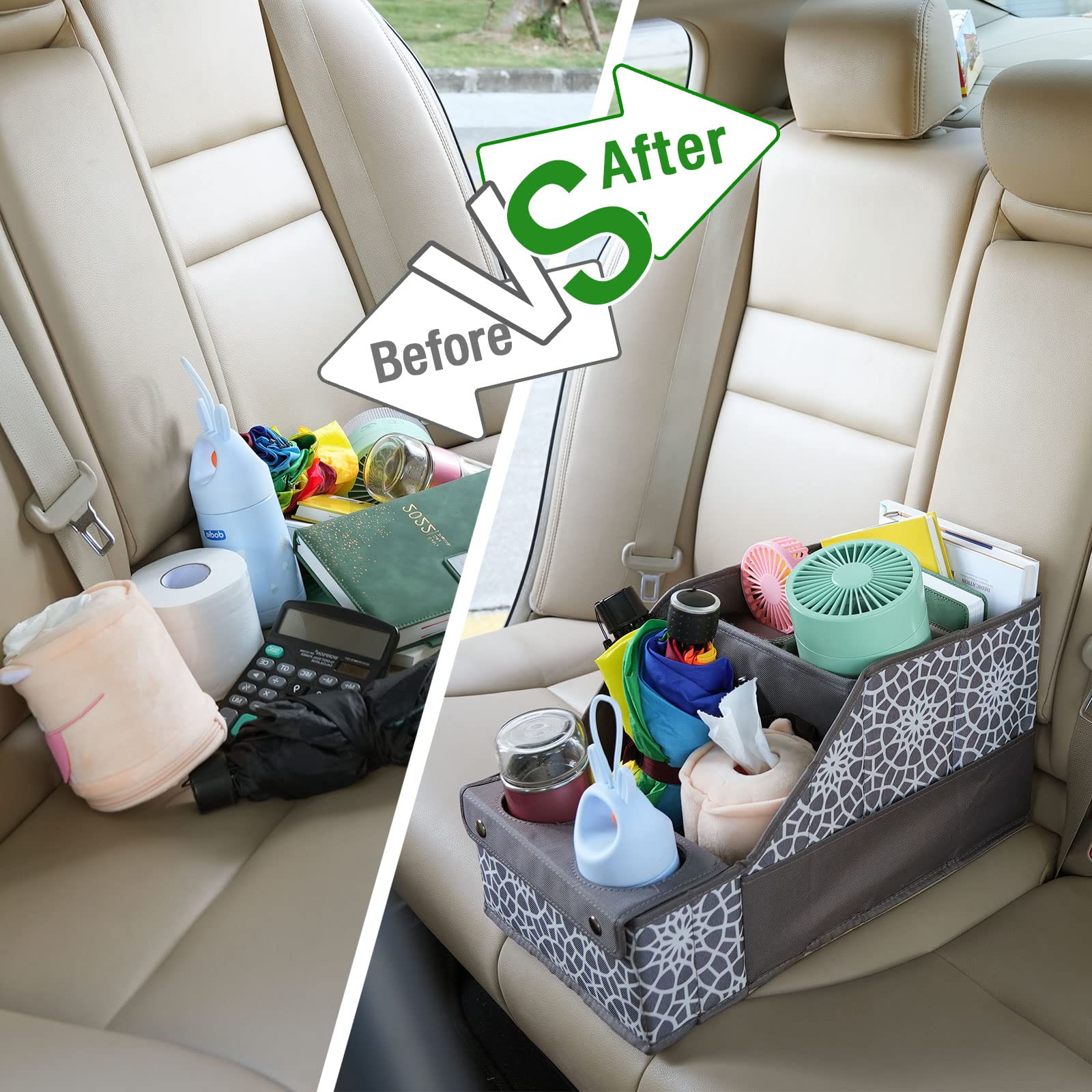 Mulisoft Car Seat Organizer - Backseat With 11 Compartments, 2 Cup Holders, And 2 Oversized Side Pockets For Travel And Storage