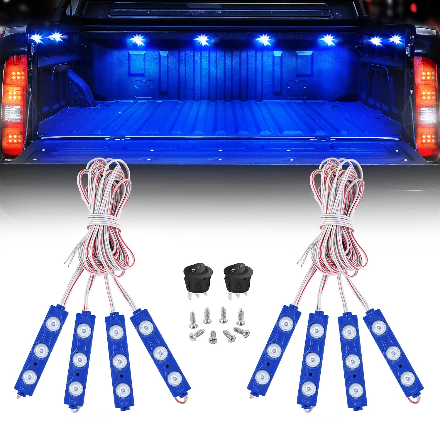 Nilight 8Pcs Truck Pickup Bed Light 24Led Blue Cargo Rock Lighting Kits With Switch For Van Off-Road Under Car Side Marker Foot