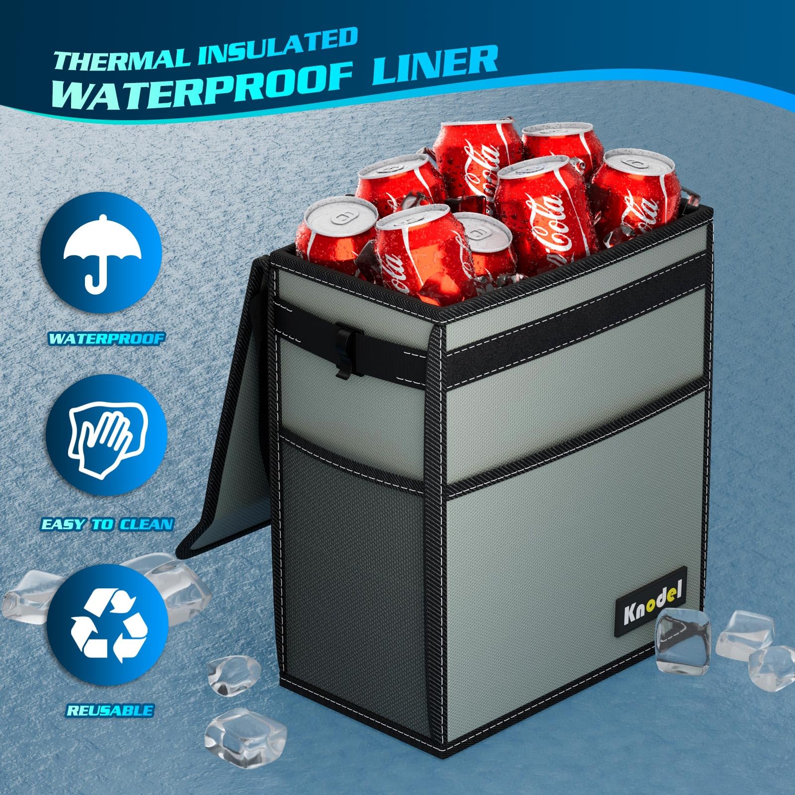 Knodel Car Trash Can, Waterproof Car Garbage Can, Car Trash Bag With Lid, Leak-Proof Car Trash Bin, Car Trash Hanging (Large, Gr