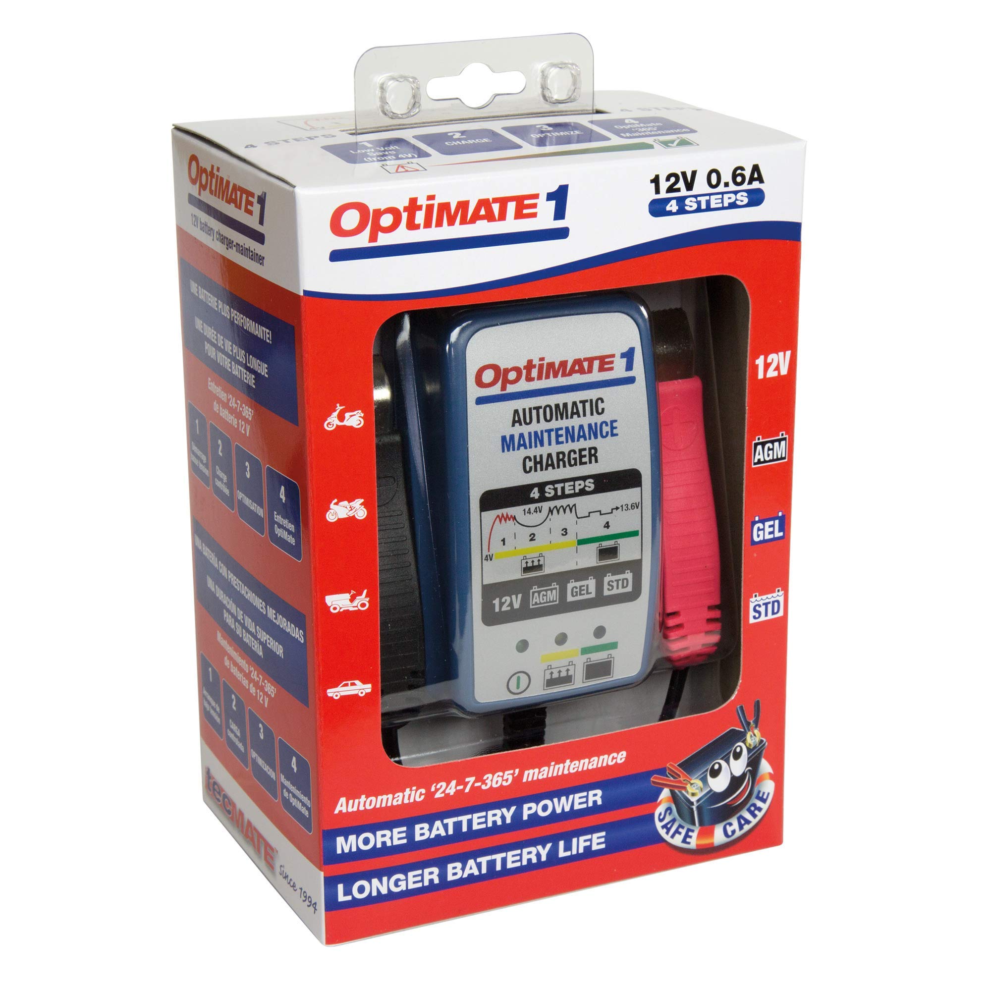 Optimate 1 Global, Tm-401, 4-Step 12V 0.6A Battery Charger-Maintainer