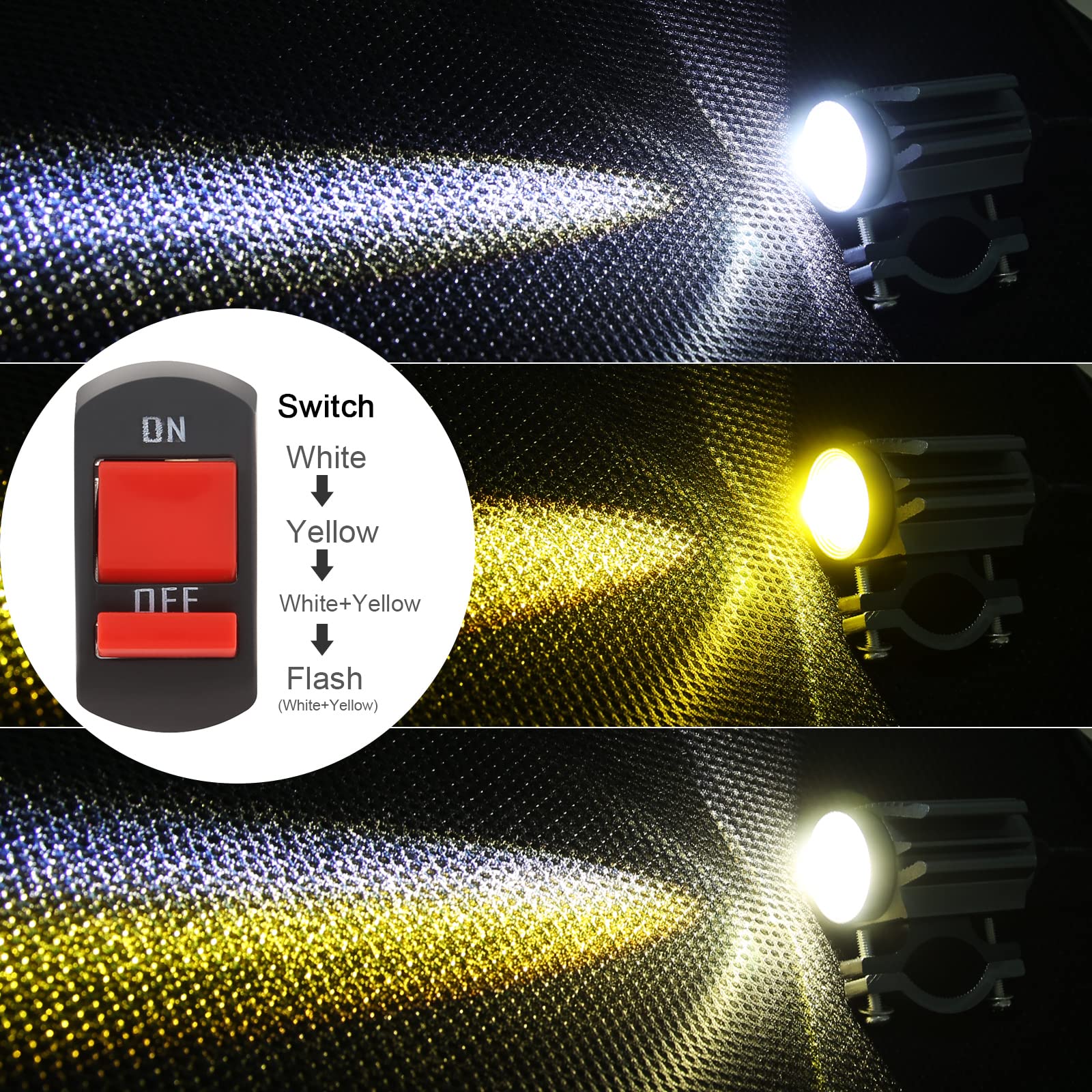 Windance 2PCS Motorcycle LED Headlight,4 Modes Hi/Lo Beam Yellow White 6500K waterproof Aux Spotlight for Tractor Truck/ATV UTV