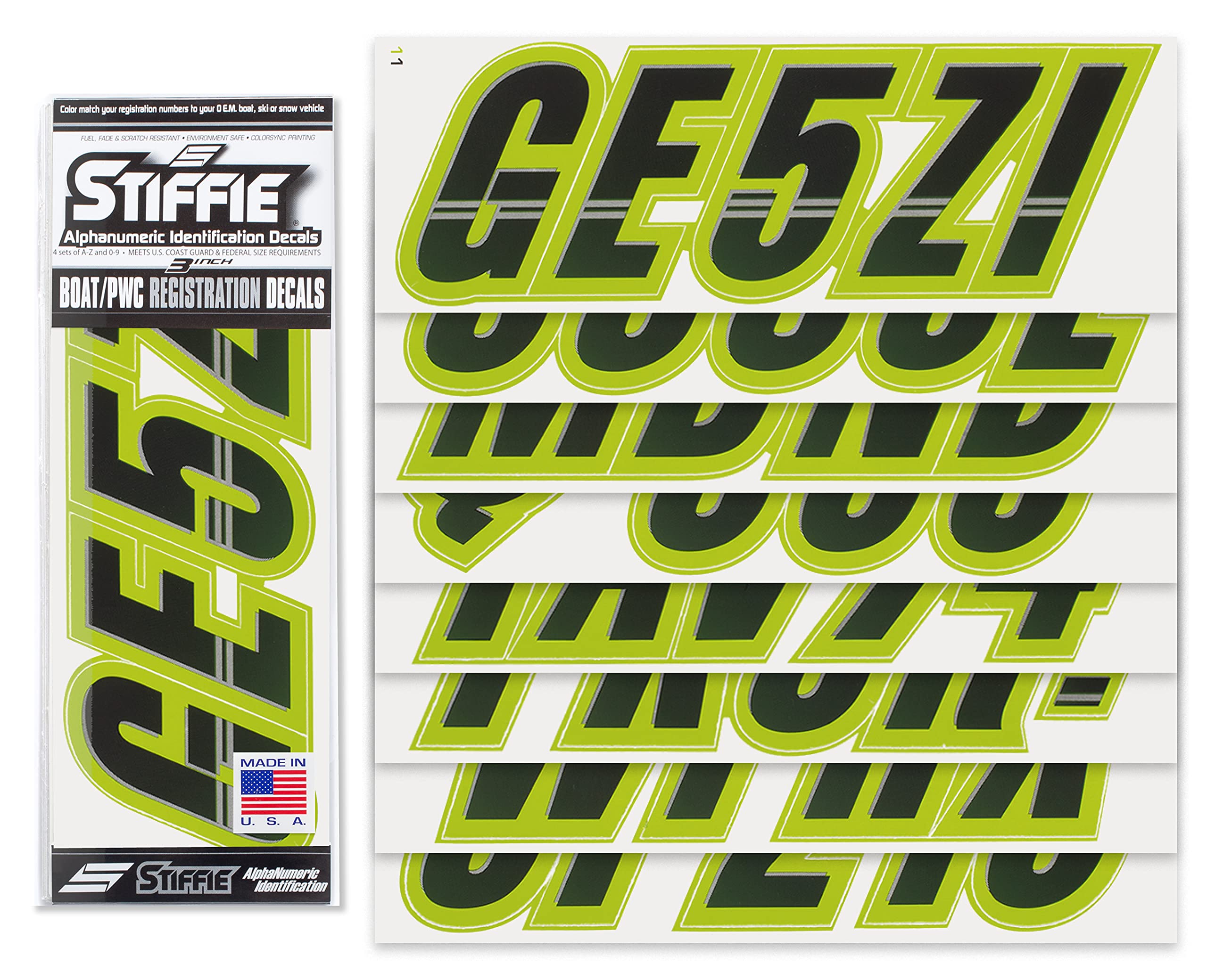 Stiffie Techtron Black/Jade 3 '' Boat & Pwc Registration Decals  Numbers Letters Stickers