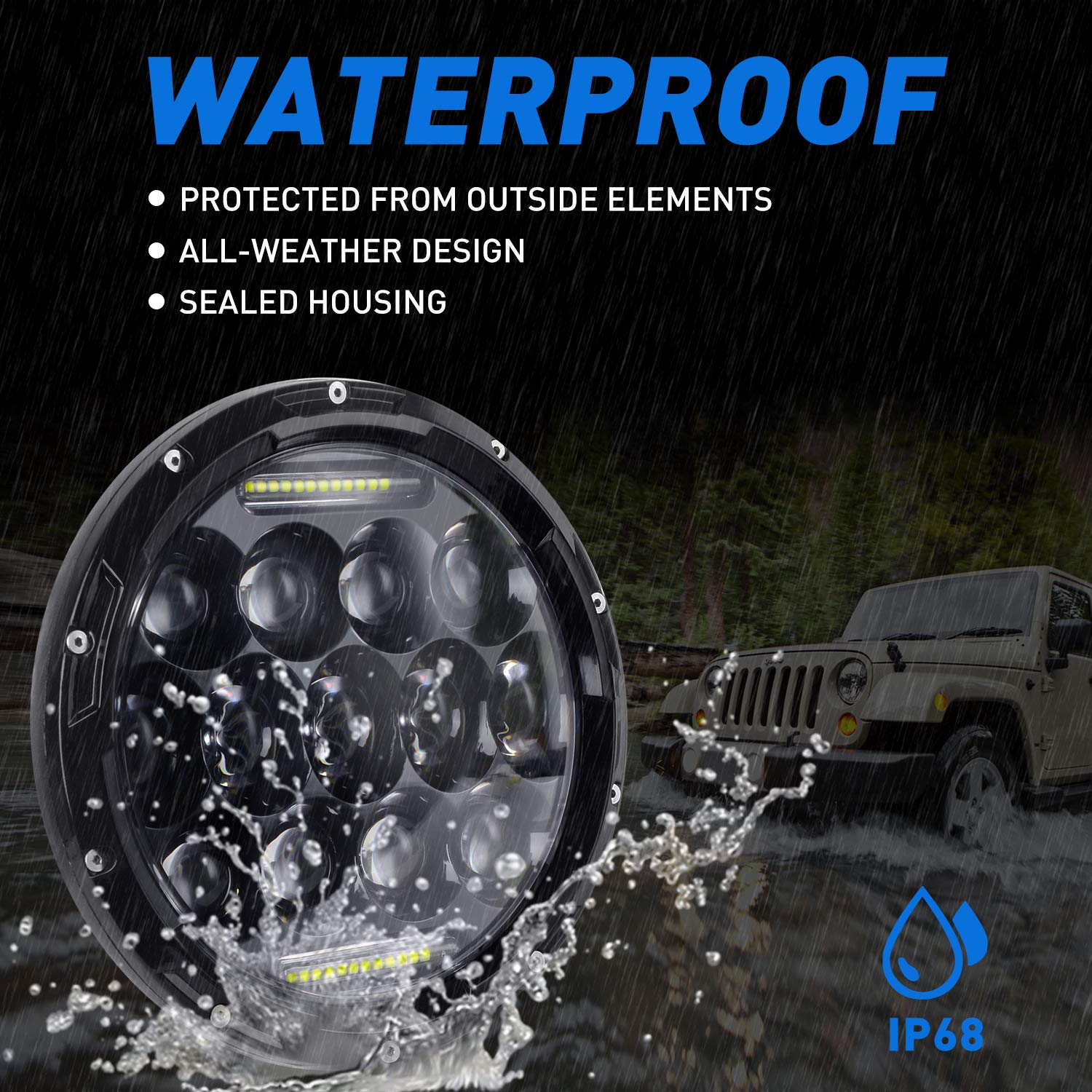 Aaiwa Led Headlight For Wrangler, 7'' Round Led Headlights 105W Headlight With Daytime Running Light High/Low Beam Compatible Wi