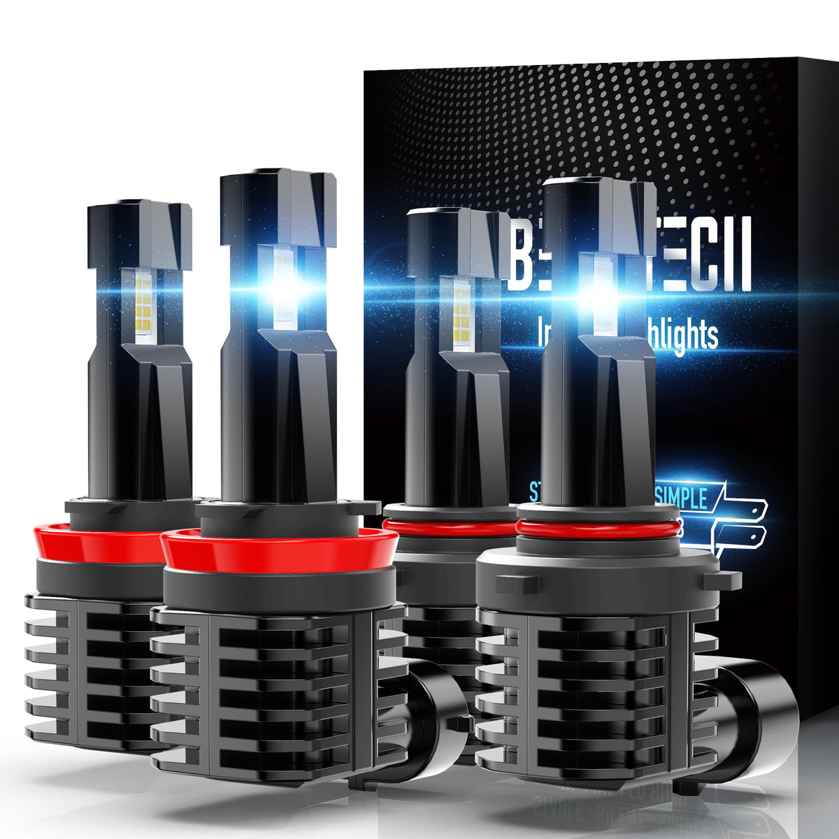 Beamtech 9005 H11 Bulbs, Fanless In Line Hb3 H8 H9 Fog Light Bulb 6500K Xenon White Fog Light Of 4