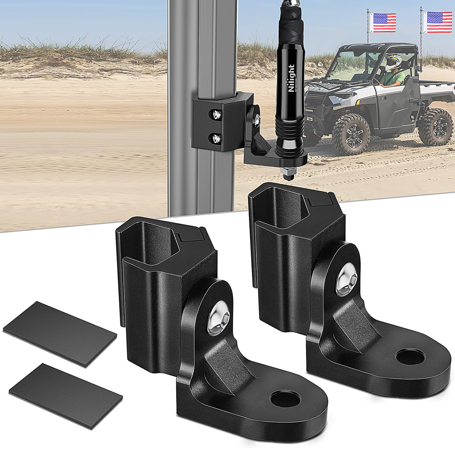 Nilight Utv Whip Light Mount 2Pcs Flag Antenna Mounting Brackets Adjustable For Pro-Fit Cage Compatible With Polaris Ranger General Can Am Defender Commander Maverick Trail/Sport, 2 Years Warranty