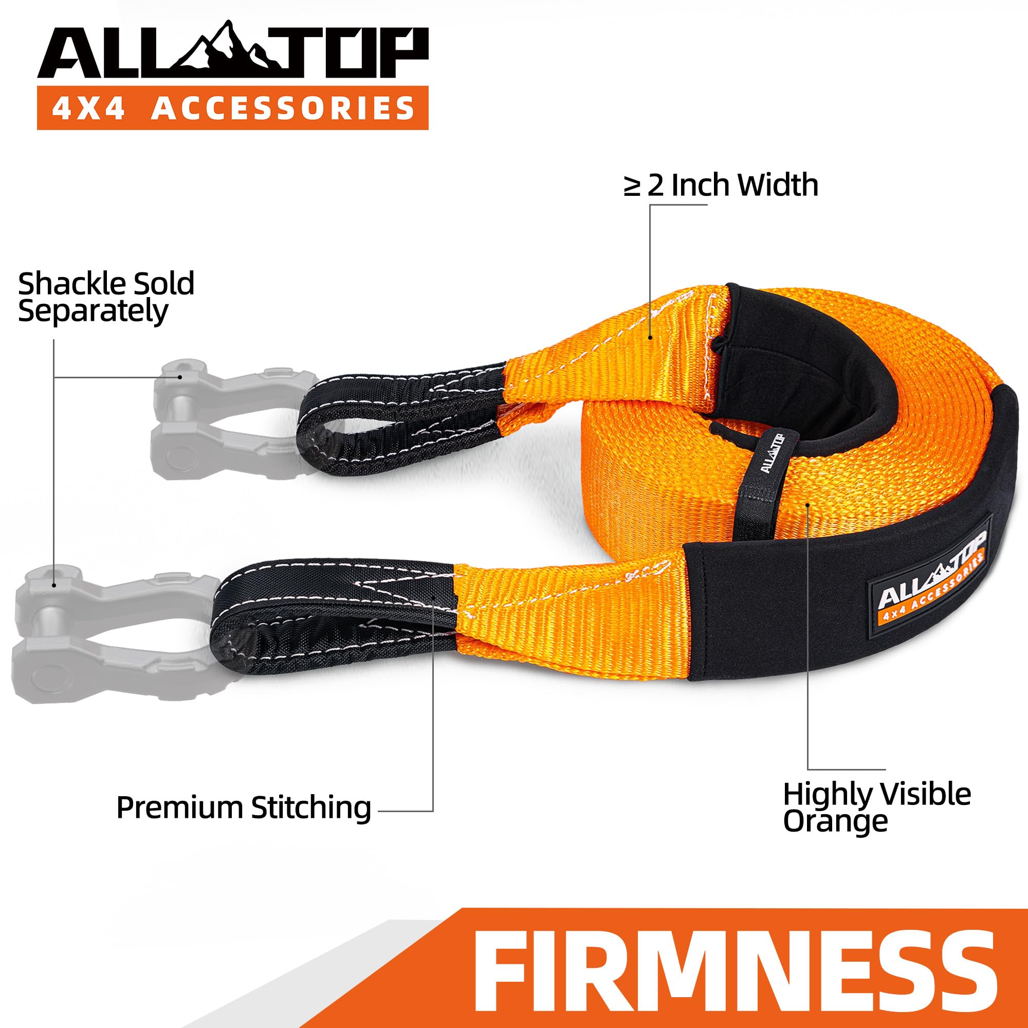 All-Top Recovery Snatch Strap, 3In X 20Ft - 35000Lbs, Heavy Duty 100% Nylon Kinetic Towing Recovery Strap With 22% Elongation &