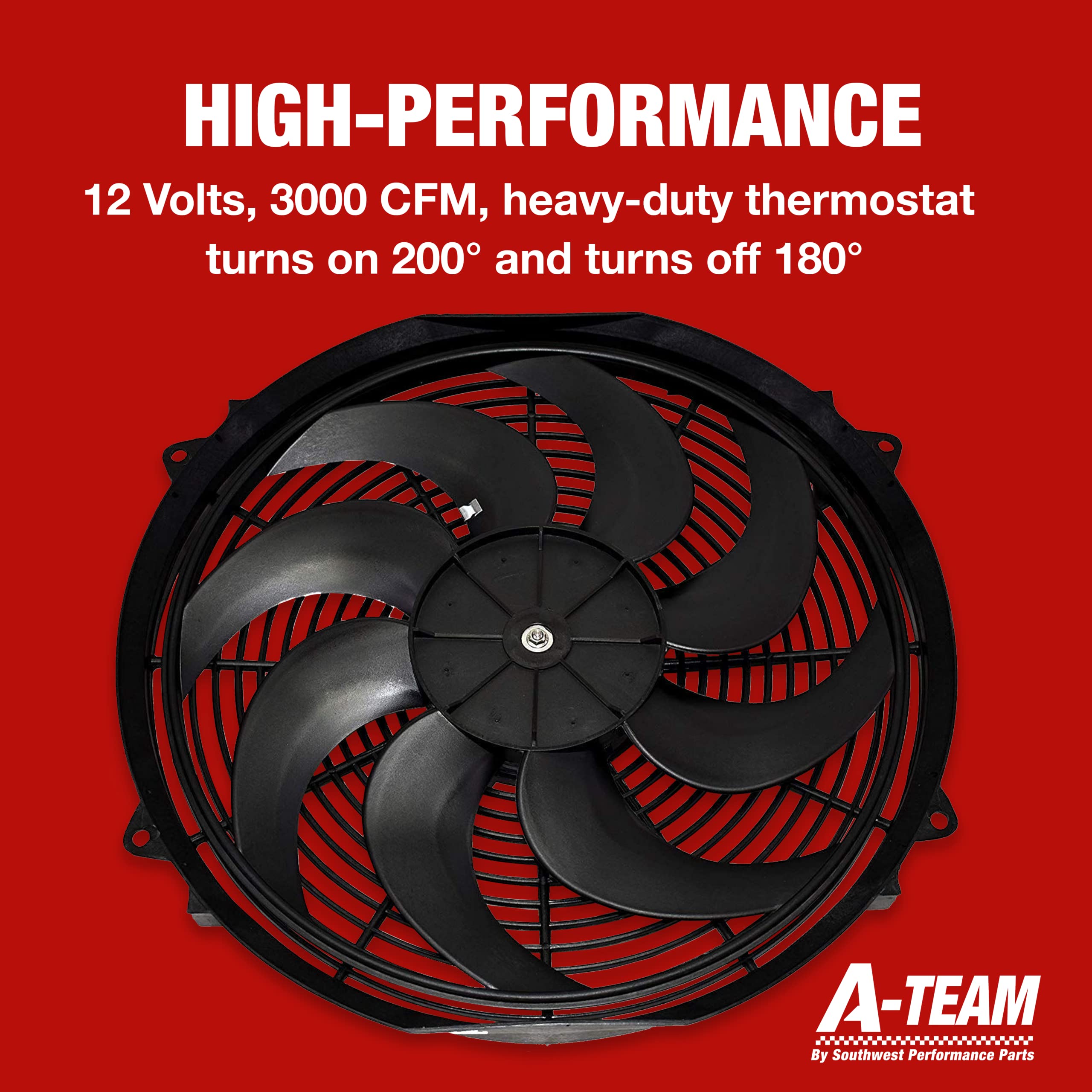 A-Team Performance - Radiator Electric Cooling Fan 16Inch Heavy Duty - 12V Wide Curved 16'' 8 Blades Thermostat Kit - 3000 Cfm R