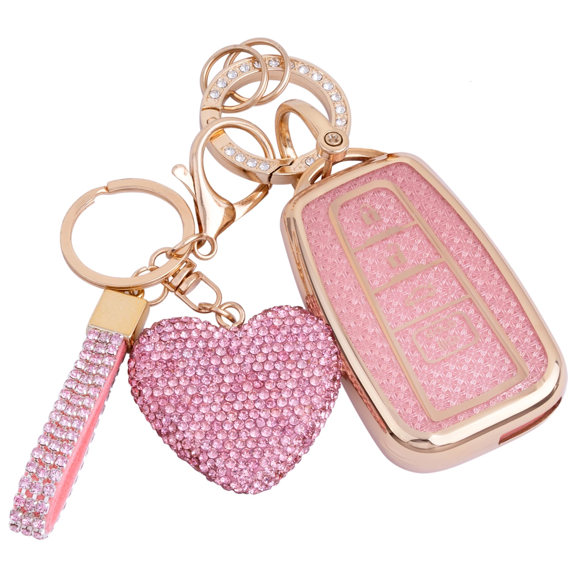 Meruns for Toyota key fob cover with Diamond Bling Keychain, Car Accessories Key holder Shell Full Protection for 2018-2024 High