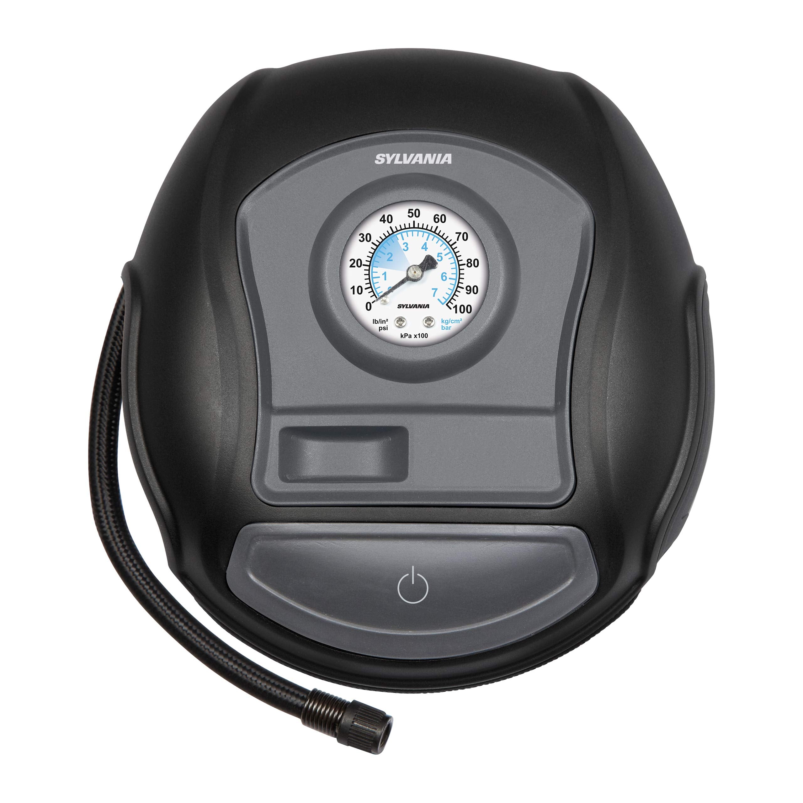Sylvania Basic Portable Tire Inflator - For Cars Tires, Bikes & More - Functions As A Portable Air Compressor - Analog Dial On Car Tire Inflator - 3 Piece Adapter Set