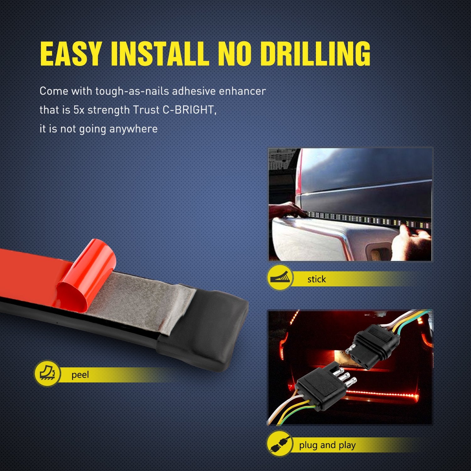 Nilight Tr-03 60'' Triple 504 Leds Truck Tailgate Side Bed Light Bar Strip Sequential Amber Brake Running Turn Signal Red/White