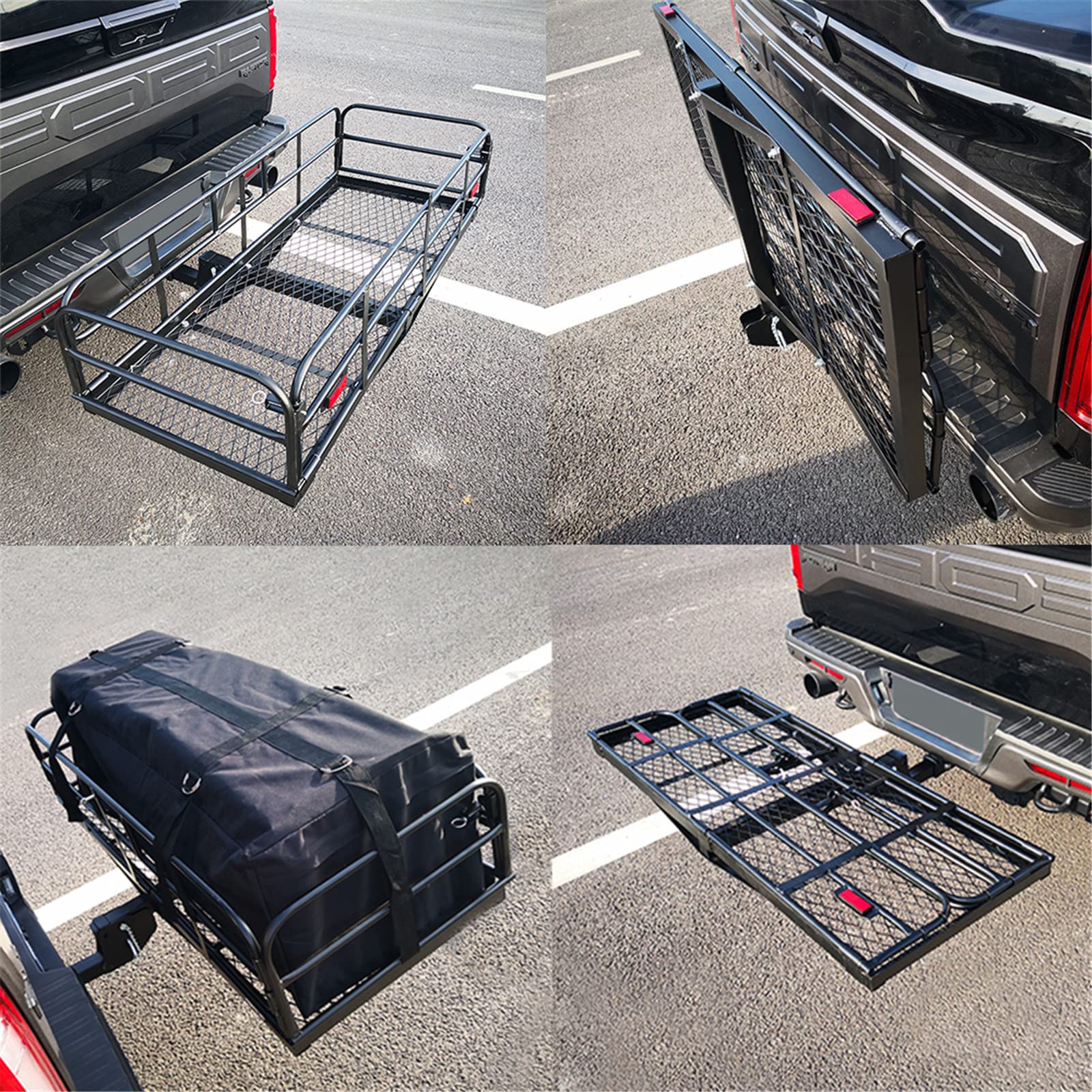 Oklead 500 Lbs Heavy Duty Hitch Mount Cargo Carrier 60'' X 24'' X 14.4'' Folding Cargo Rack Rear Luggage Basket Fits 2'' Receive