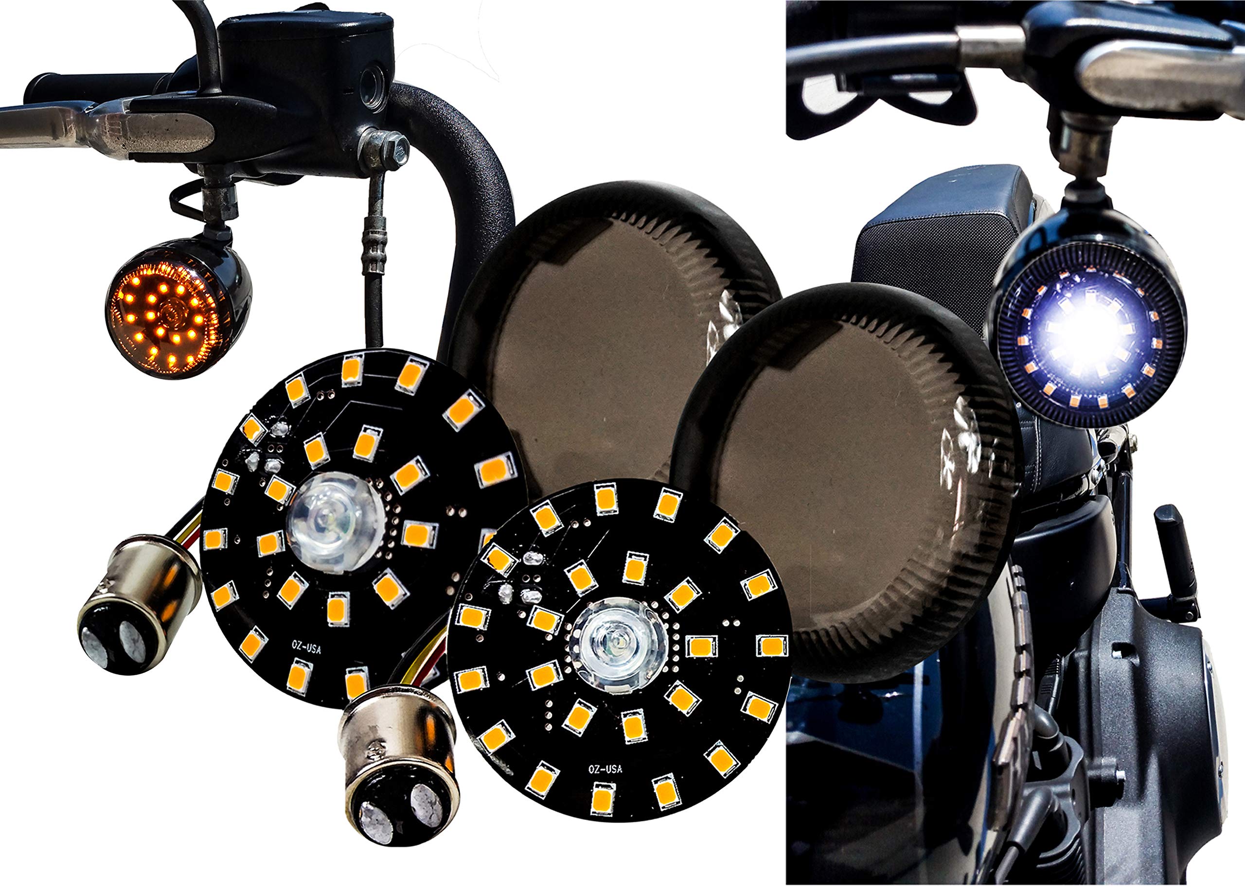 Oz-Usa Deuce-Style Dual Led White Amber Running Light Turn Signal Smoke Lens (1157 Bulb, White Amber Led)