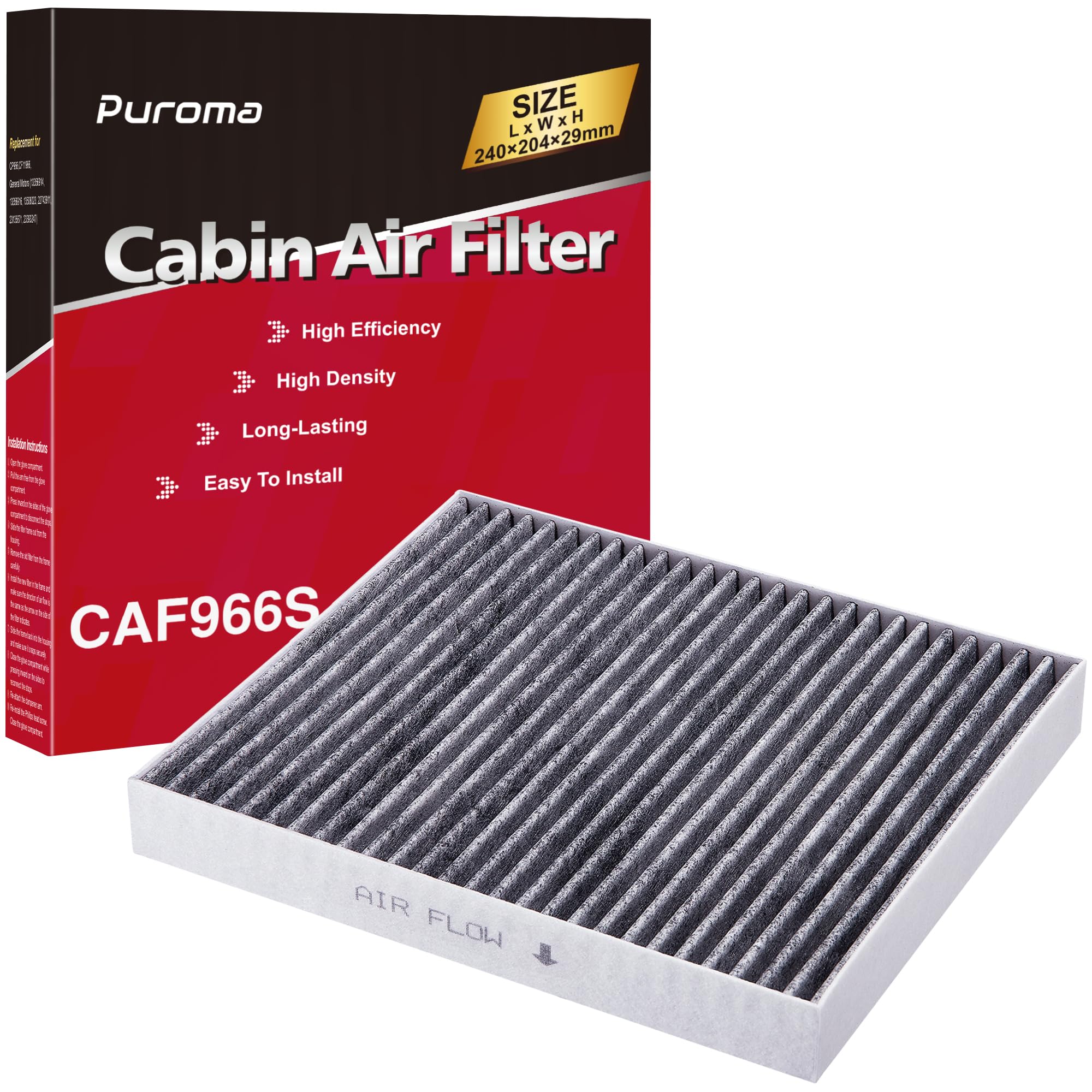Puroma Cabin Air Filter with Activated Carbon, Replacement for 6091C, CP966, CF11966, Buick Enclave, LaCrosse, Cadillac ATS, CTS