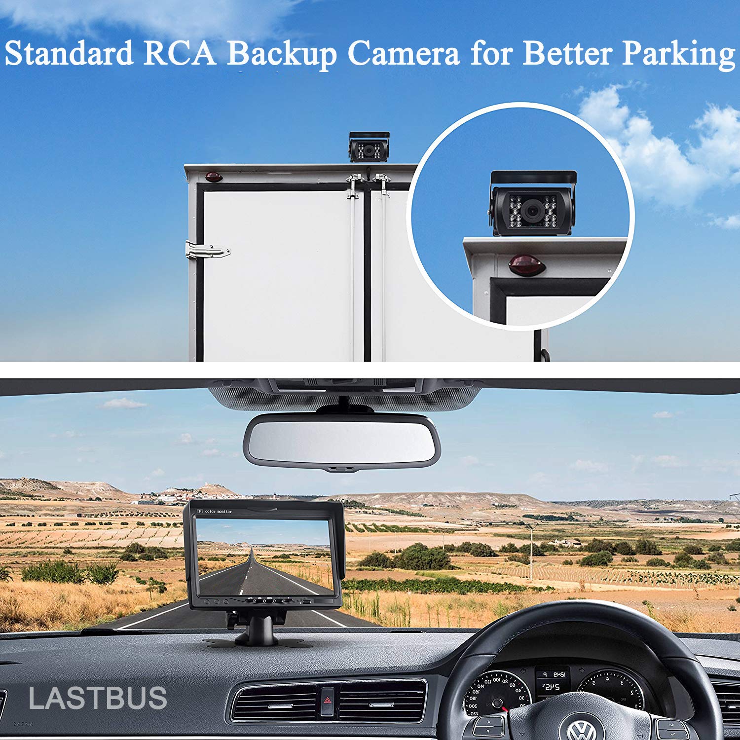 LASTBUS Waterproof Backup Camera with Night Vision, Wide Angle, RCA Connector for RV, Truck, Trailer, Van - Black-RCARearCam