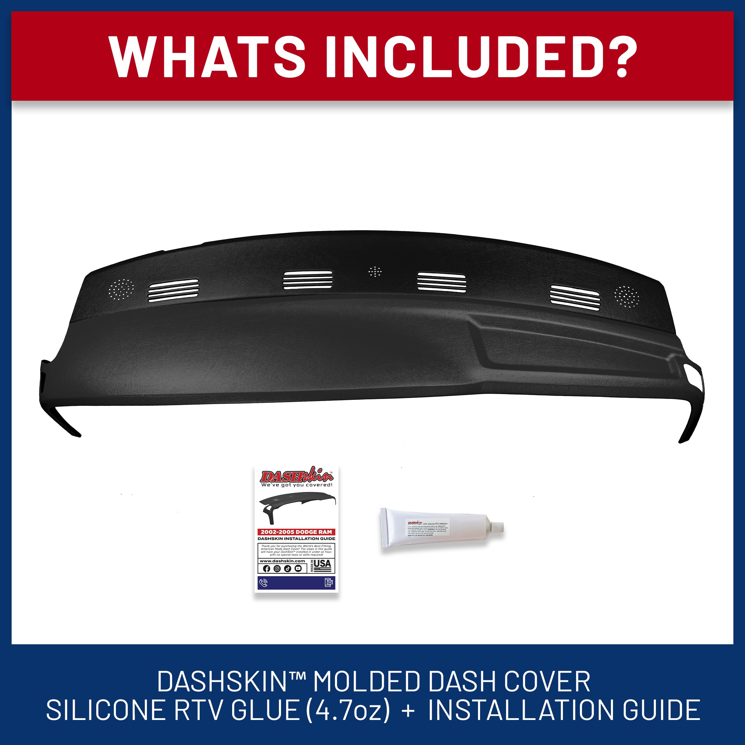 Dashskin One Piece Molded Dash Cover Cap Compatible With 2002-2005 Dodge Ram 1500 (2003-2005 Ram 2500 & 3500) Ram In Black - Mad