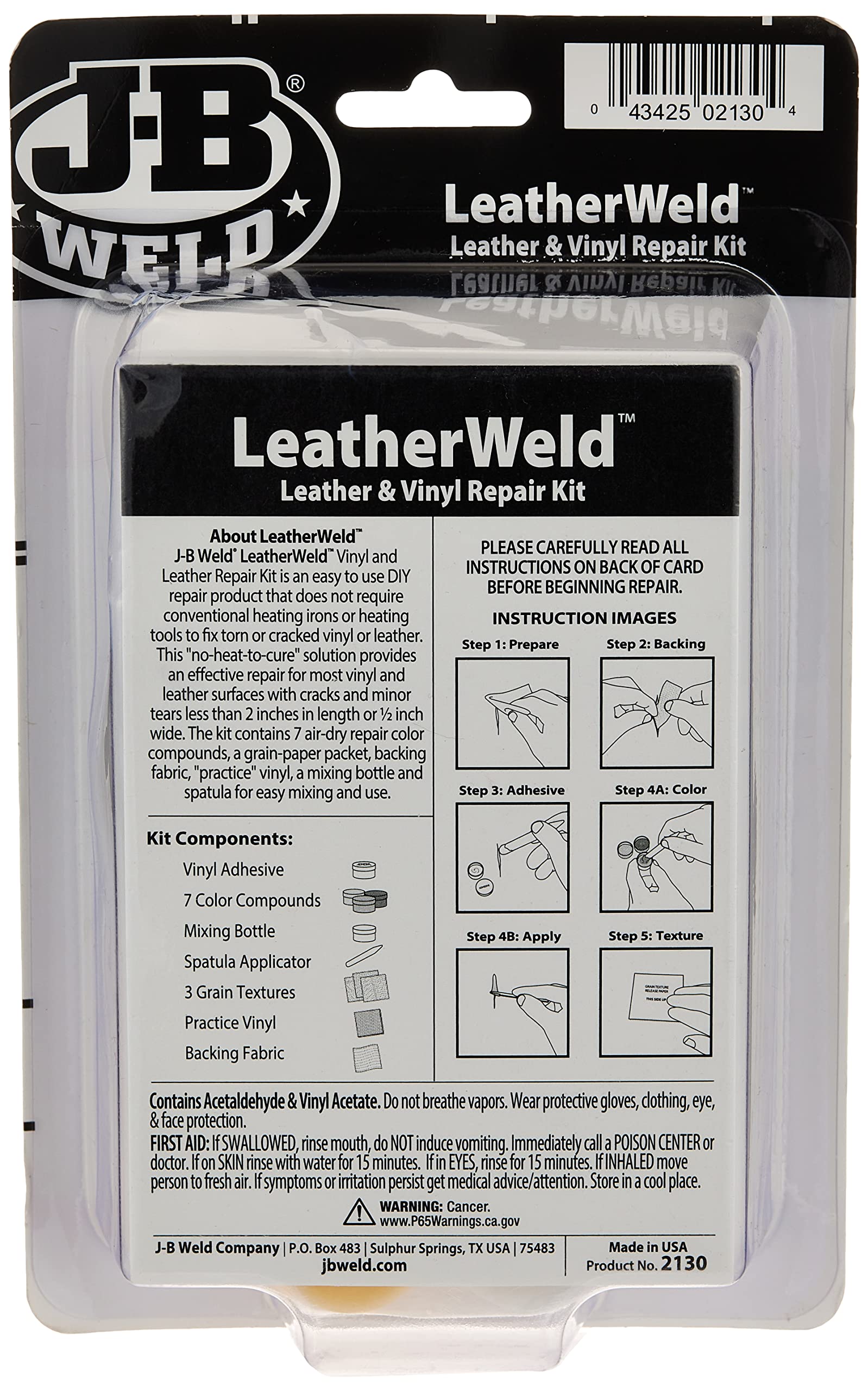 J-B Weld 2130 Vinyl And Leather Repair Kit, 3 Oz