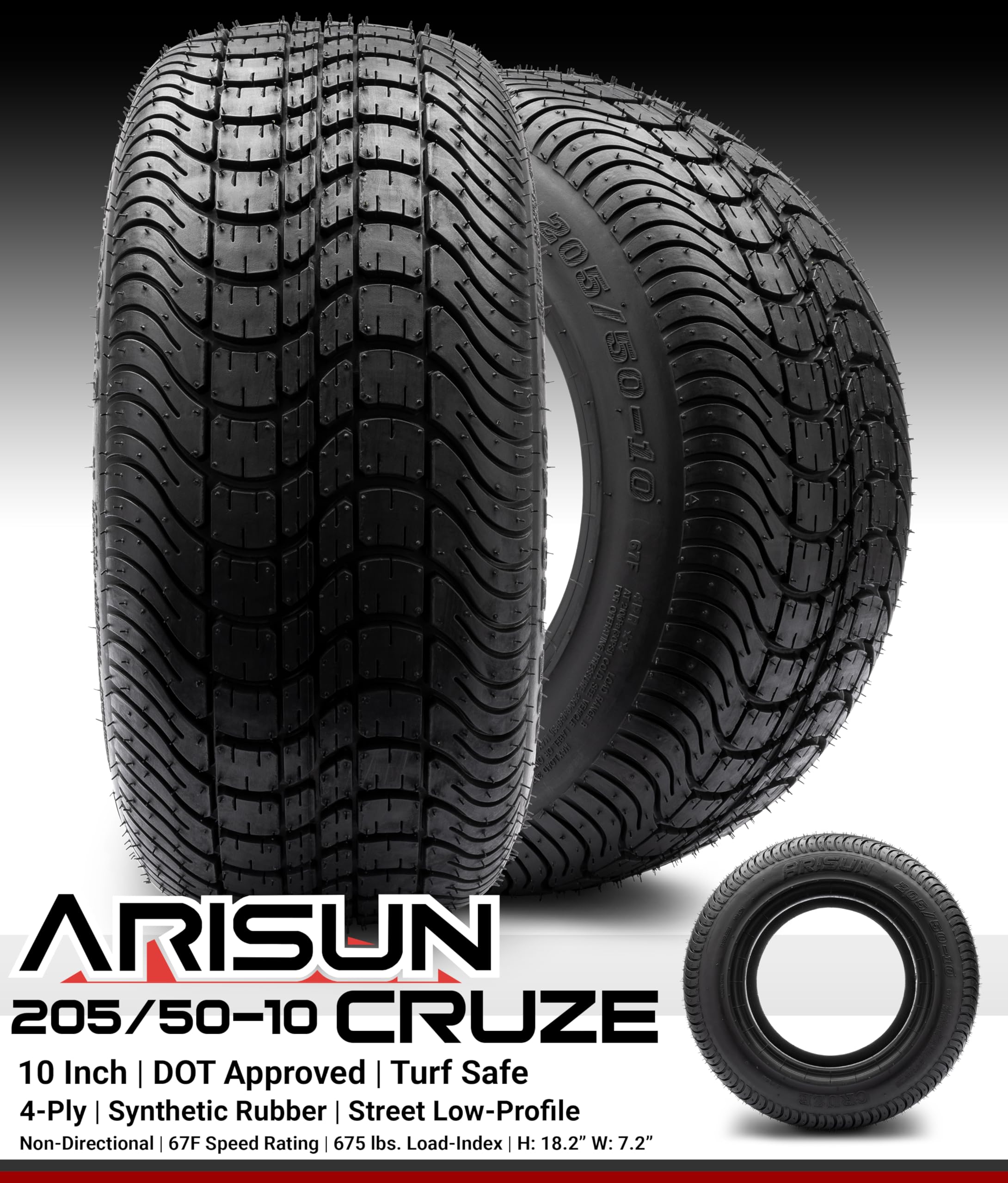 Arisun Cruze 205/50-10 DOT Golf Cart Tire Street Low Profile (4-Ply) - Single