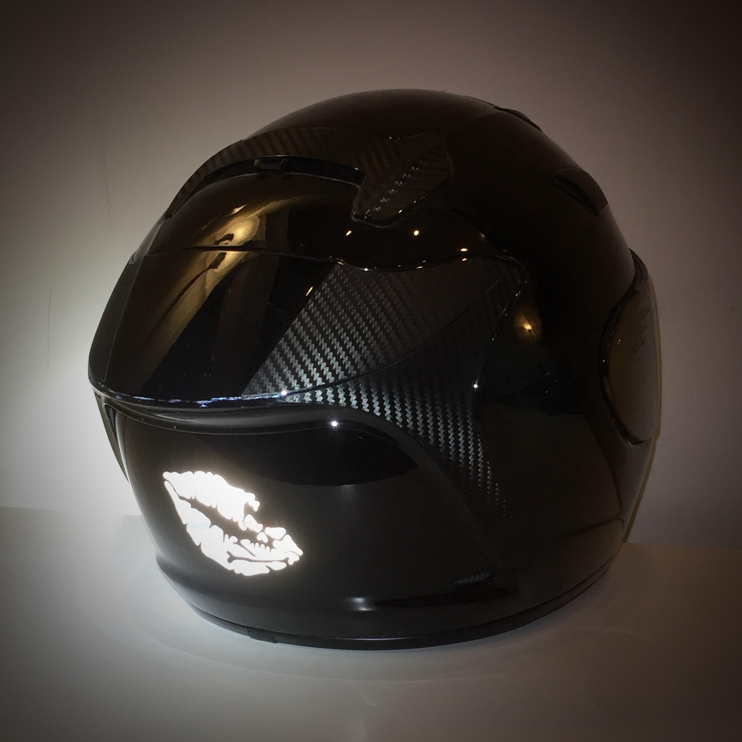 Customtaylor33 High Intensity Reflective Vinyl Death Kiss Skull Crossbones Lips Decal Bumper Sticker - Cars, Motorcycles, Helmets, Wind Screens, Laptops (18 Inches Wide, Red)