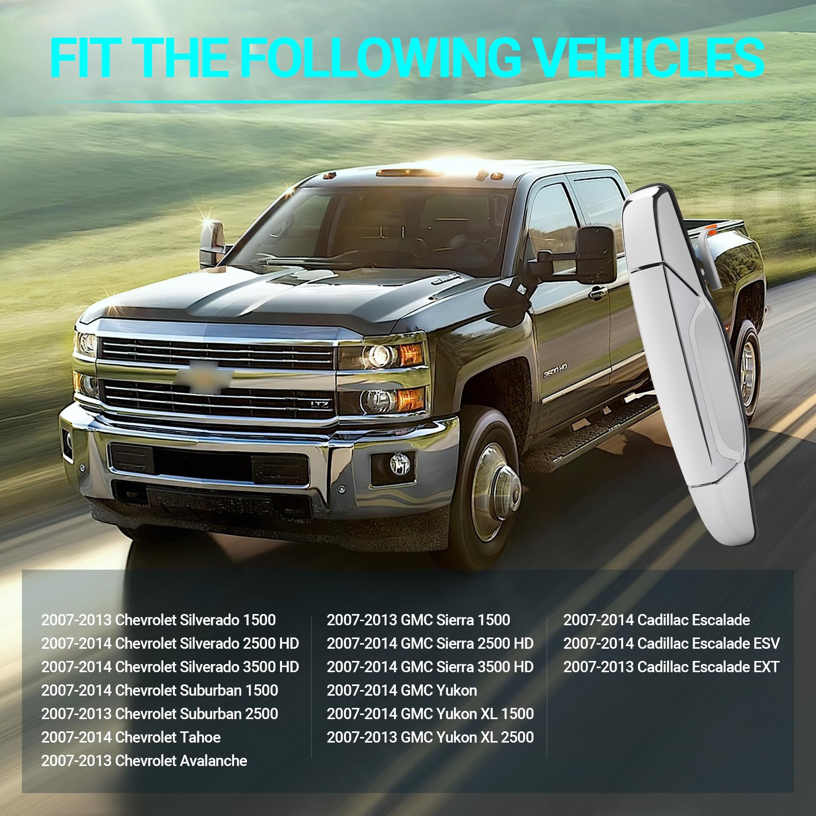 Mnjws Exterior Chrome Door Handle, Front Passenger Side, Compatible With 2007-2014 Chevy Silverado Suburban Tahoe Gmc Sierra Yukon Cadillac Escalade, Replace 22738722 84053436 80545