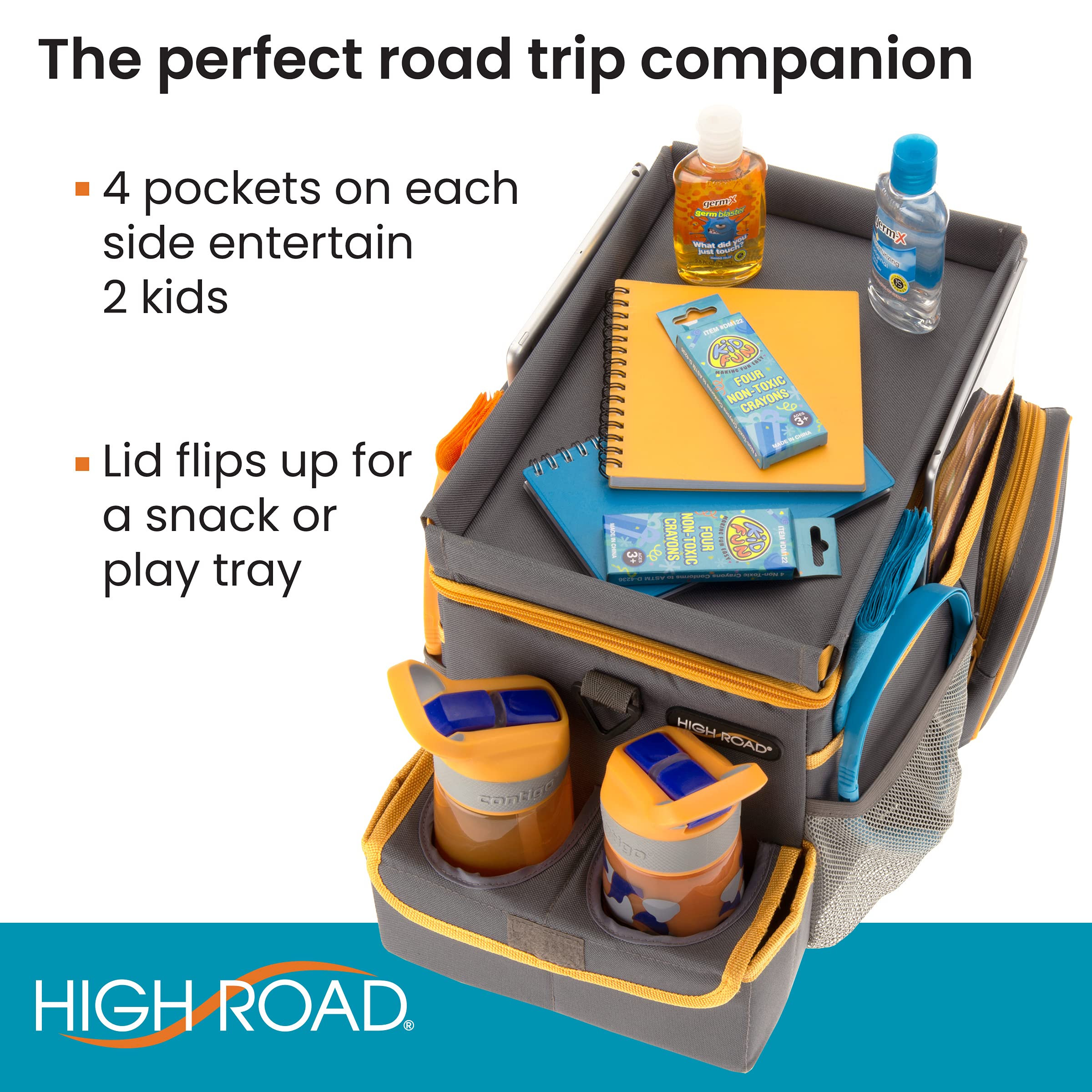 High Road CarHop Gray Car Seat Organizer for Kids & Adults - Medium with Cup Holder, Side Pockets & Cooler Compartment