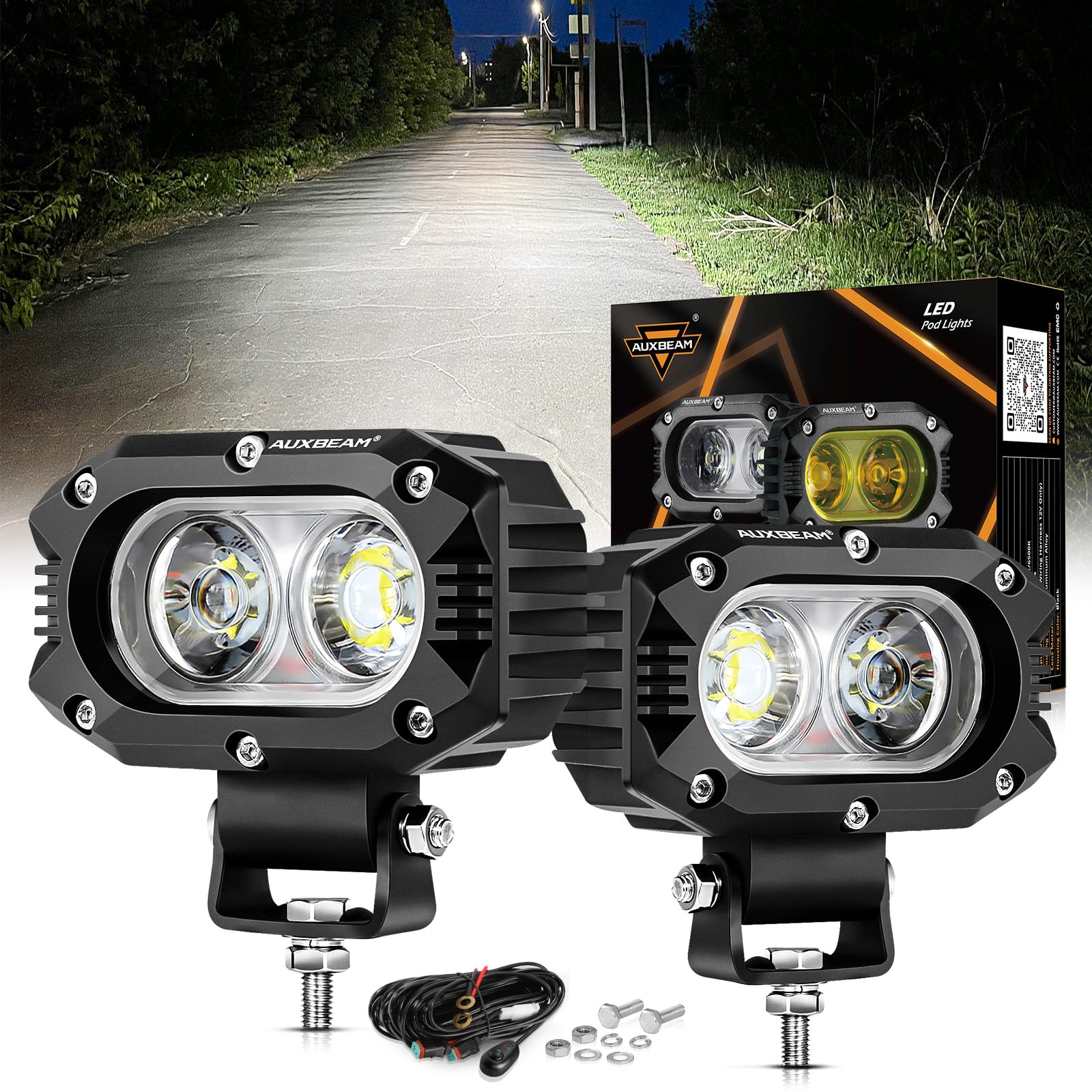 Auxbeam 4In Led Offroad Light For Truck, 60W Led Driving Pod Lights Super Flood Beam 2Pcs Led Pods A-Pillars Bumper Offroad Ligh