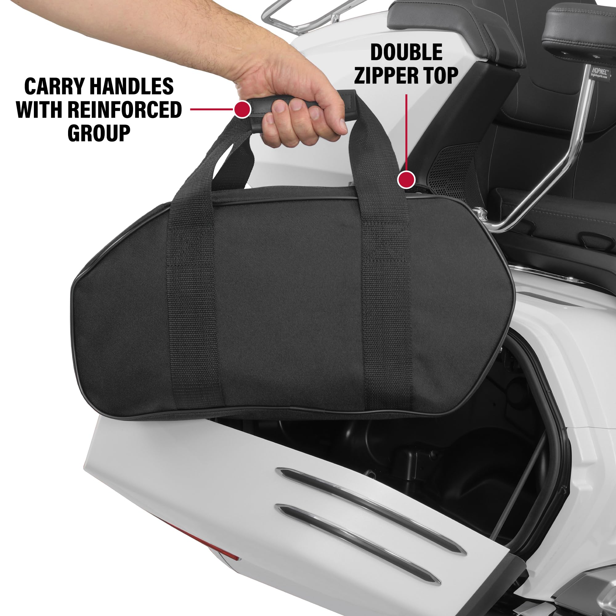 Hopnel Custom Fit Motorcycle Saddlebag Liner for Honda GL1800 2018+ - 920 Cubic Inch Double Zipper Bag with Reinforced Carry Handles - Contoured to Gold Wing - 18.5x9x6 Inches