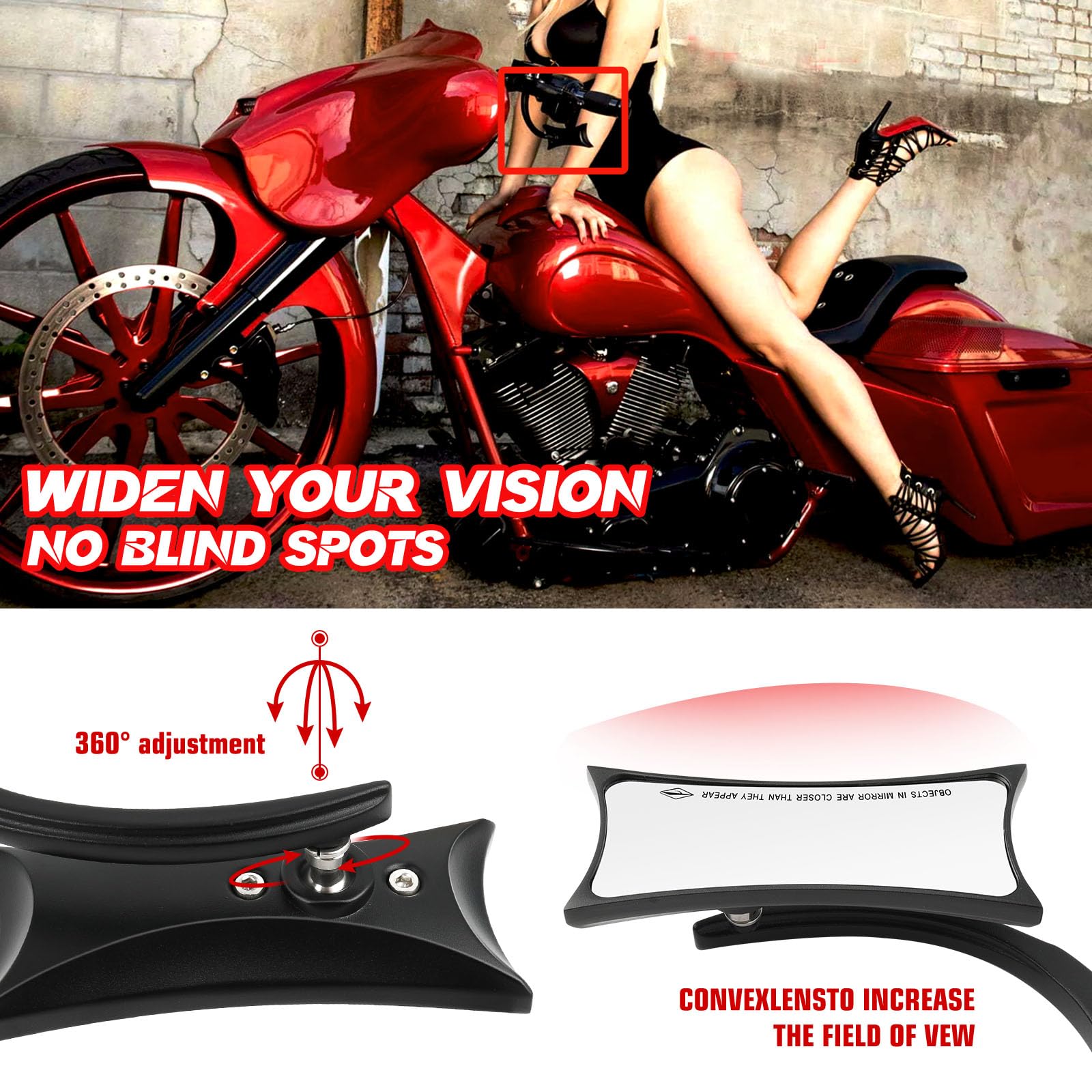 Black Sportster Mirrors For Harley Road King Street Electra Glide Road Glide Dyna Softail Rearview 1982-2018 2019 2020 (Black#4)