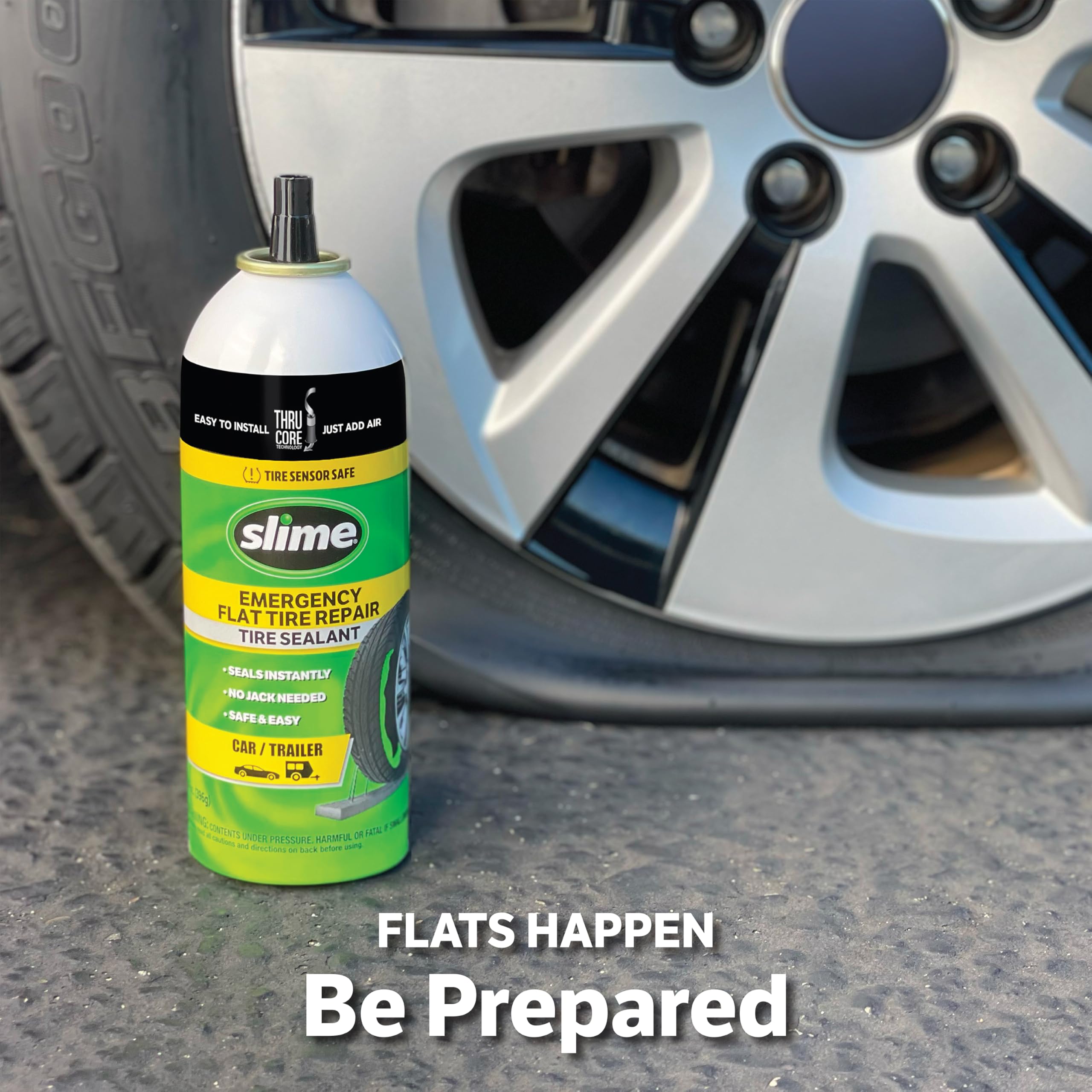 Slime 60186-6Pk Flat Tire Puncture Repair Sealant, Emergency Repair For Highway Vehicles, Suitable For Cars/Trailers, Non-Toxic,