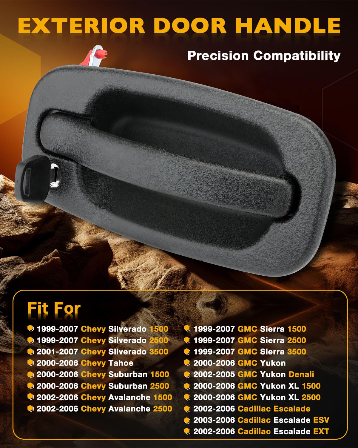 Outside Door Handles (Pair), W/Lock Cylinder & Keys, Compatible With 1999-2007 Chevy Silverado Suburban Tahoe Avalanche Gmc Sier