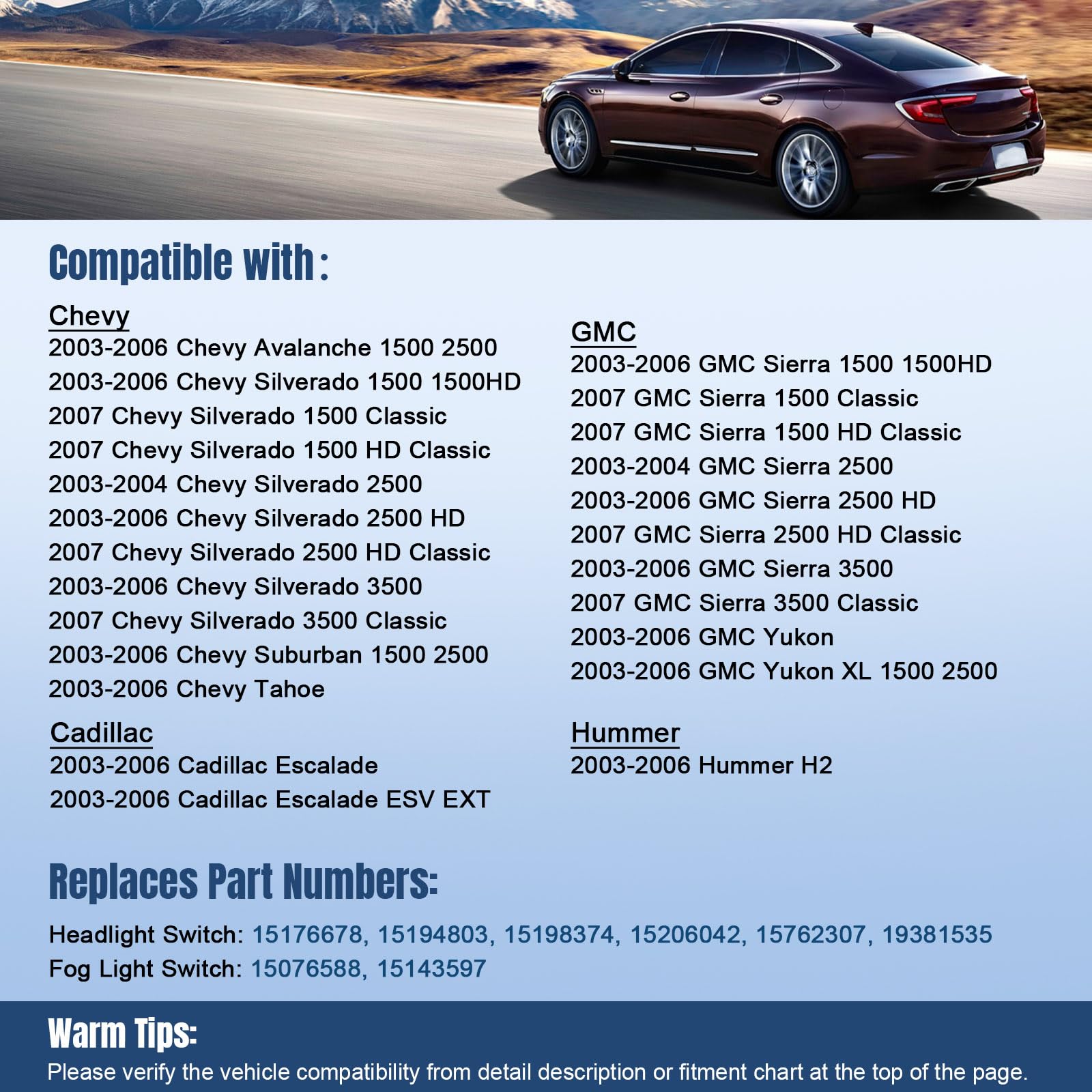 Lcwrgs 19381535 15143597 Headlight Switch & Fog Light Switch Replacement For 2003-2007 Chevy Silverado Suburban Tahoe Avalanche,