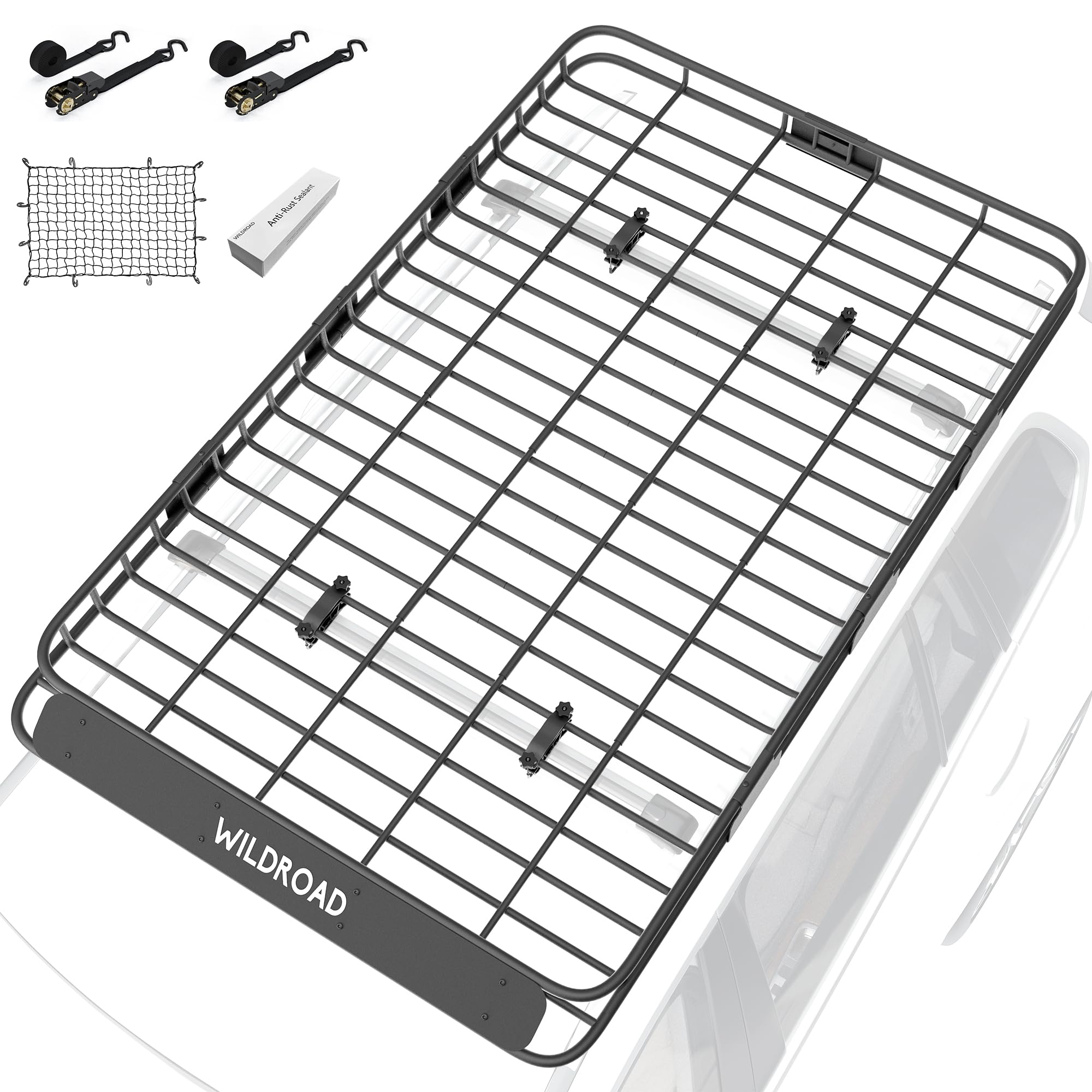 Wildroad Roof Rack Cargo Basket, Upgraded 4    Fence Wide Car Roof Basket, 84''X 50''X 4'' Universal Car Top Carrier Basket With