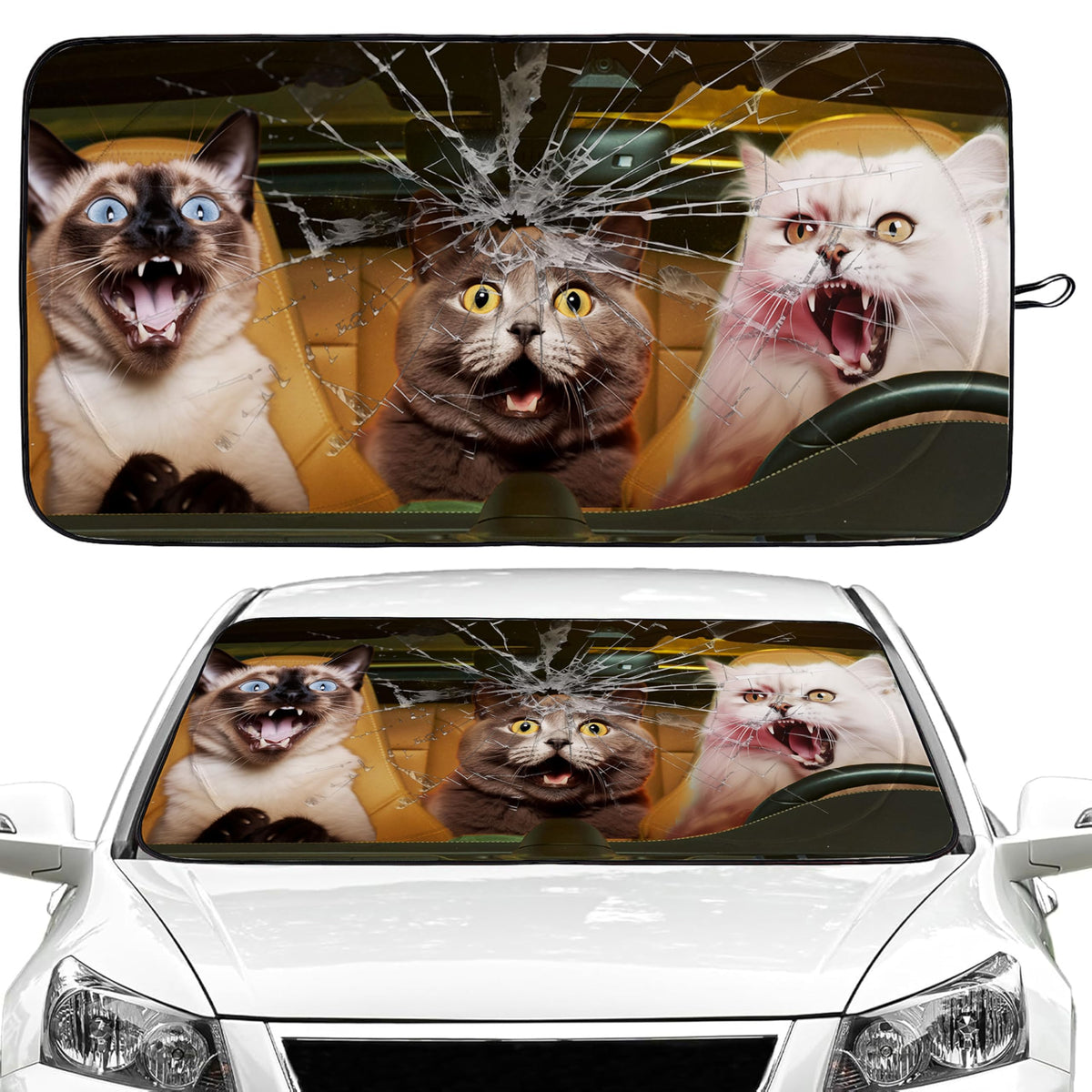 Funny Cat Car Windshield Sun Shade Foldable Sunshade Front Window Cover Sun Visor Protector Accessories for Truck SUV (59x27.5 i